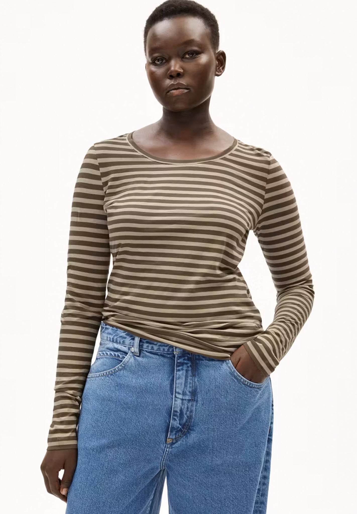 ARMEDANGELS - Enriccaa Stripes - Gravel Dried Moss - BACKYARD