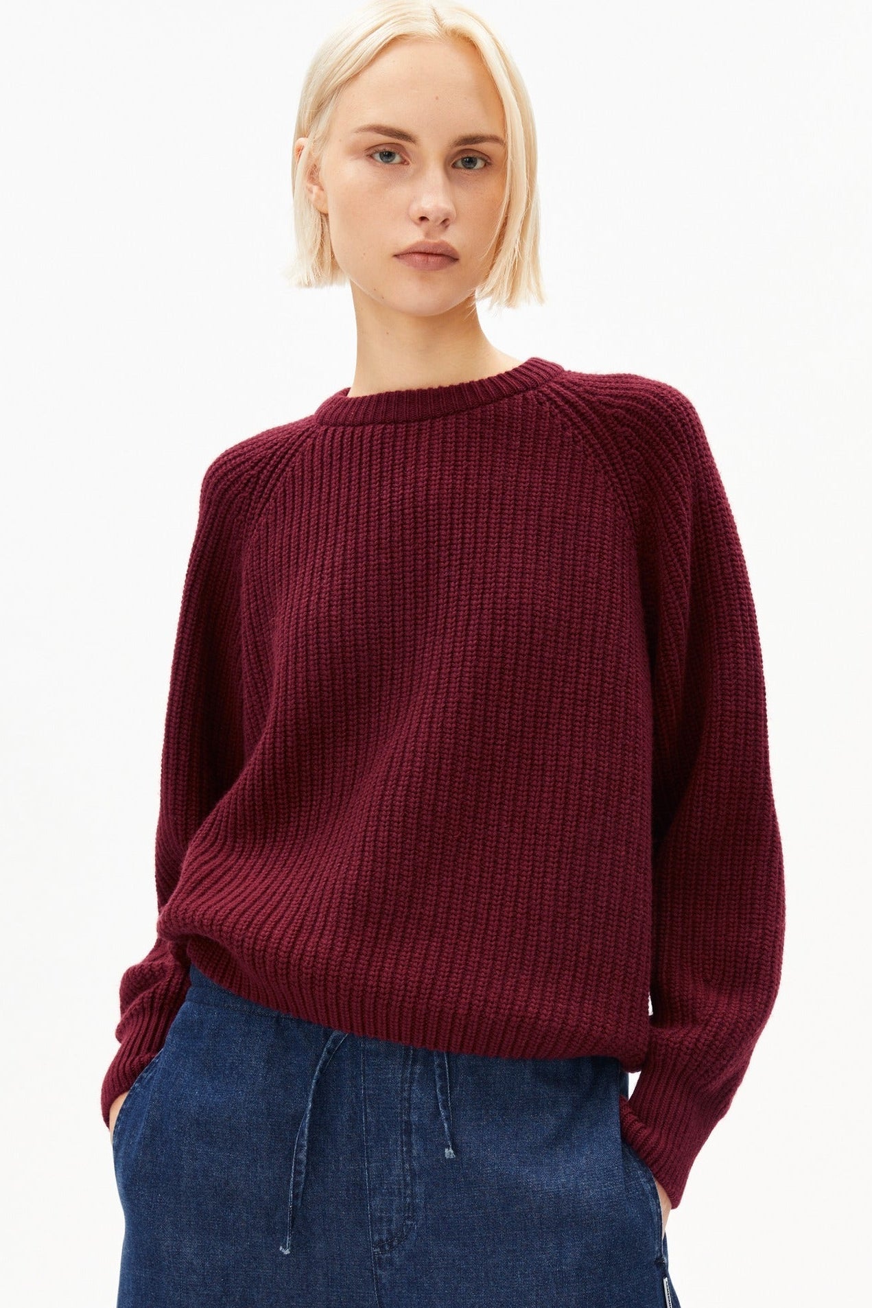 ARMEDANGELS-Rib Knit Sweater-Velvet Red-BACKYARD