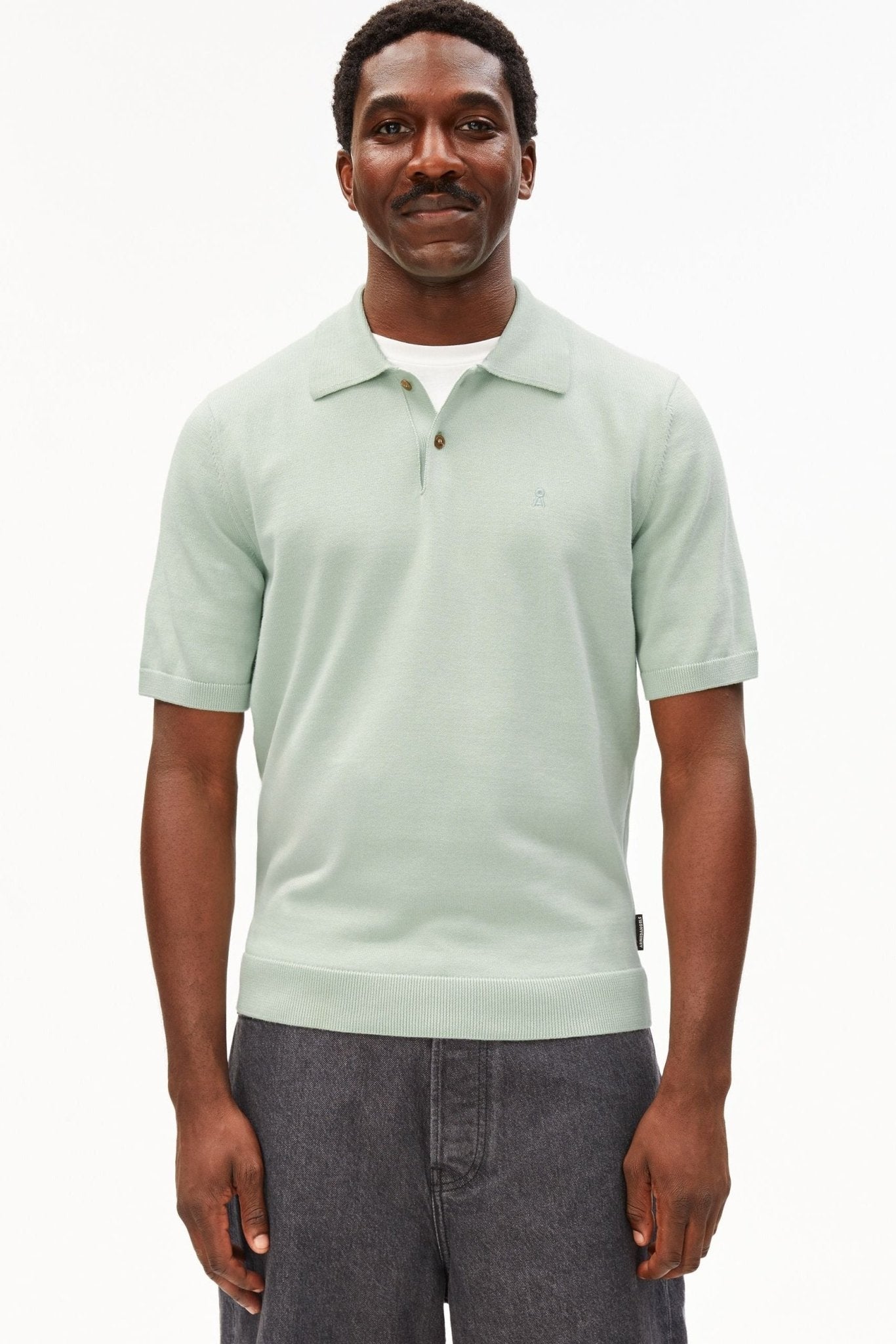 ARMEDANGELS - Shortsleeve Knit Poloshirt - Foam - BACKYARD