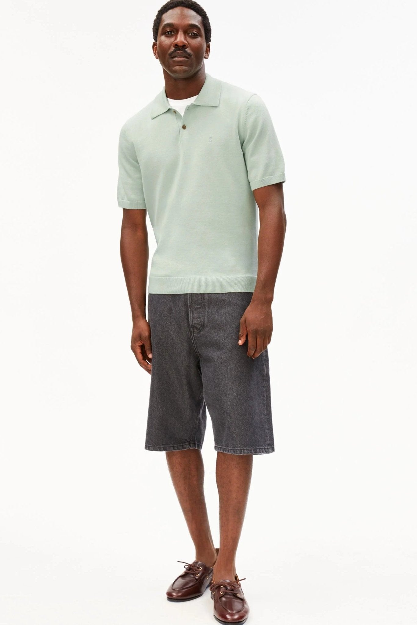 ARMEDANGELS - Shortsleeve Knit Poloshirt - Foam - BACKYARD