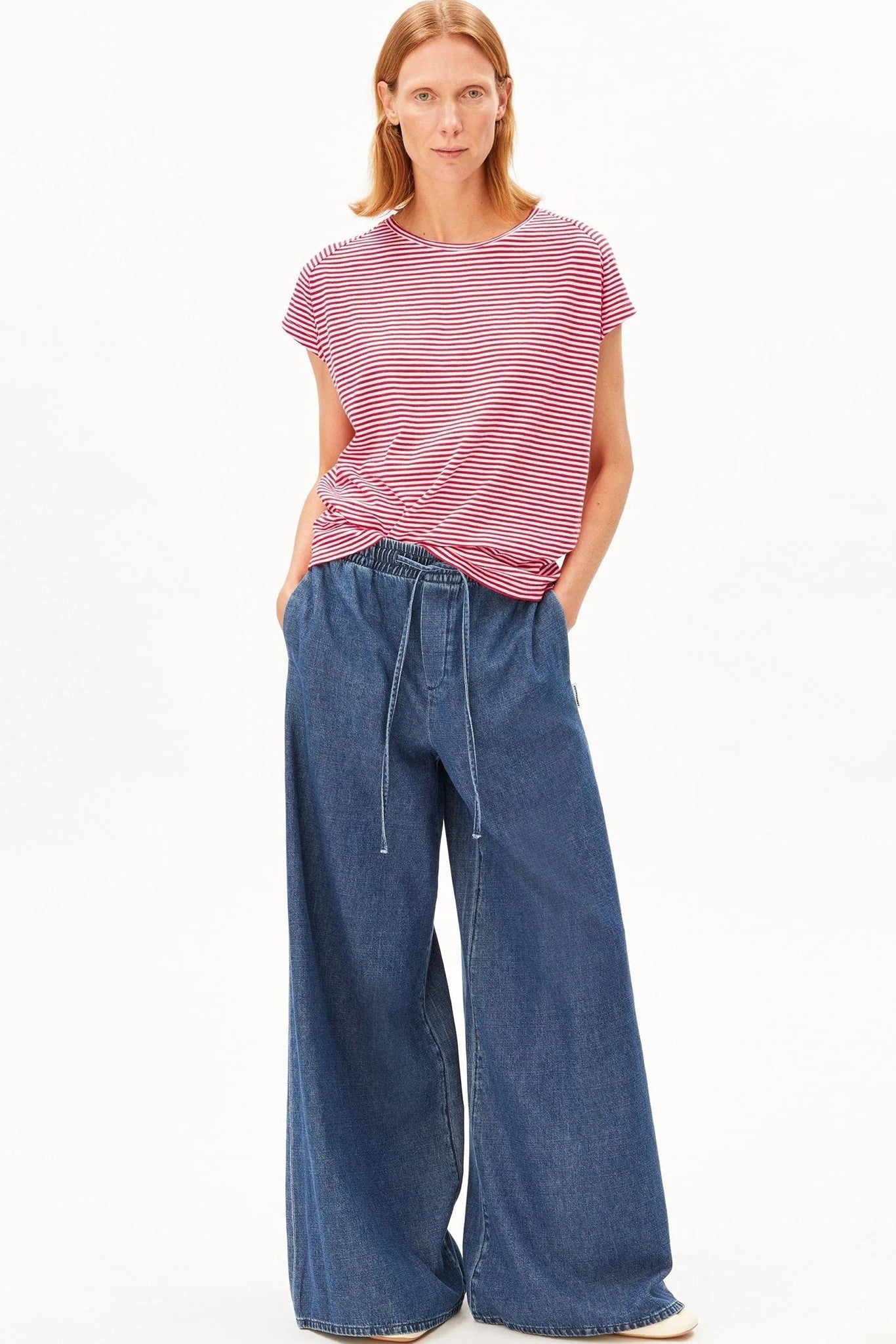 ARMEDANGELS - Slub Jersey Stripe - Pink Mist Mars Red - BACKYARD