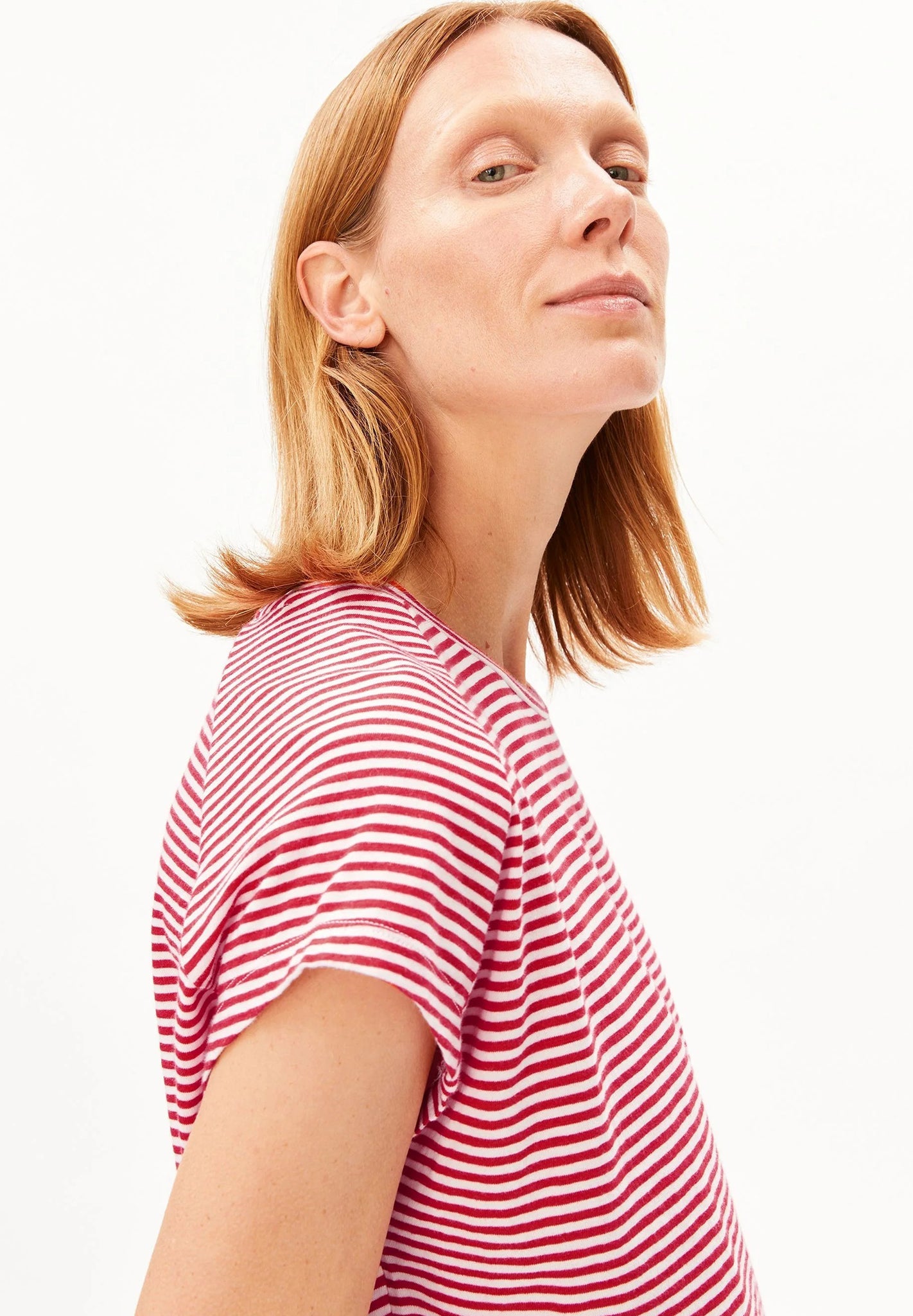 ARMEDANGELS - Slub Jersey Stripe - Pink Mist Mars Red - BACKYARD