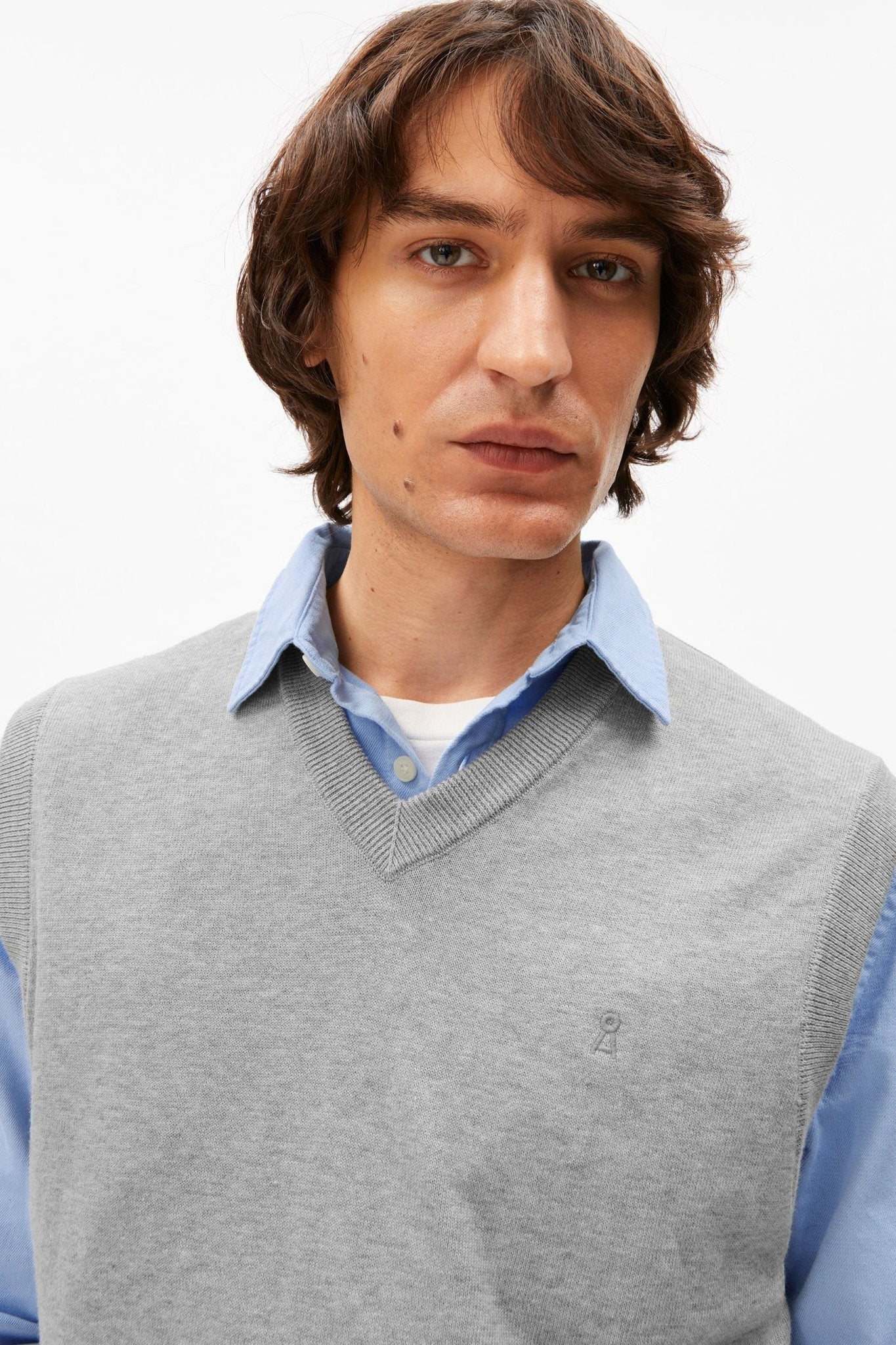 ARMEDANGELS - V - Neck Sleeveless Knit Vest - Silver Melange - BACKYARD