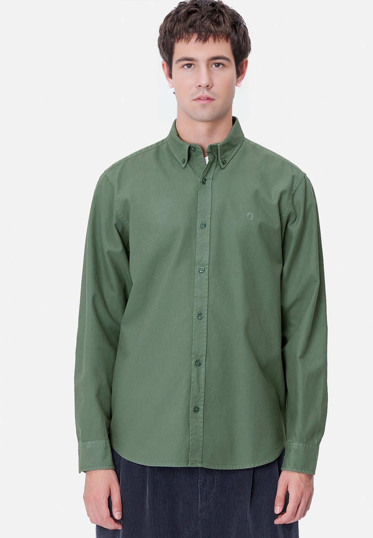 CARHARTT WIP - L/S Bolton Shirt - Duck Green Garment Dyed - BACKYARD
