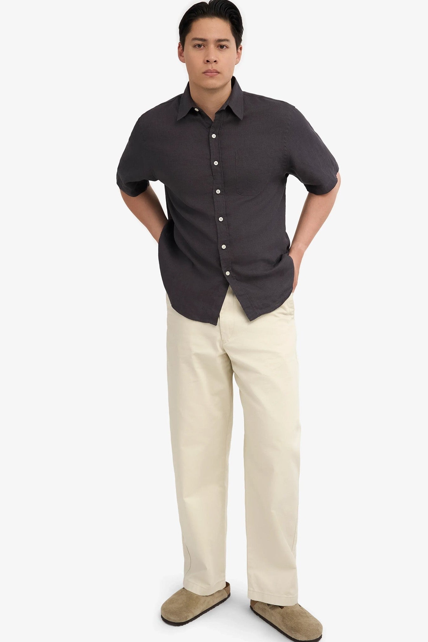 COLORFUL STANDARD - Linen S/S Shirt - Lava Grey - BACKYARD