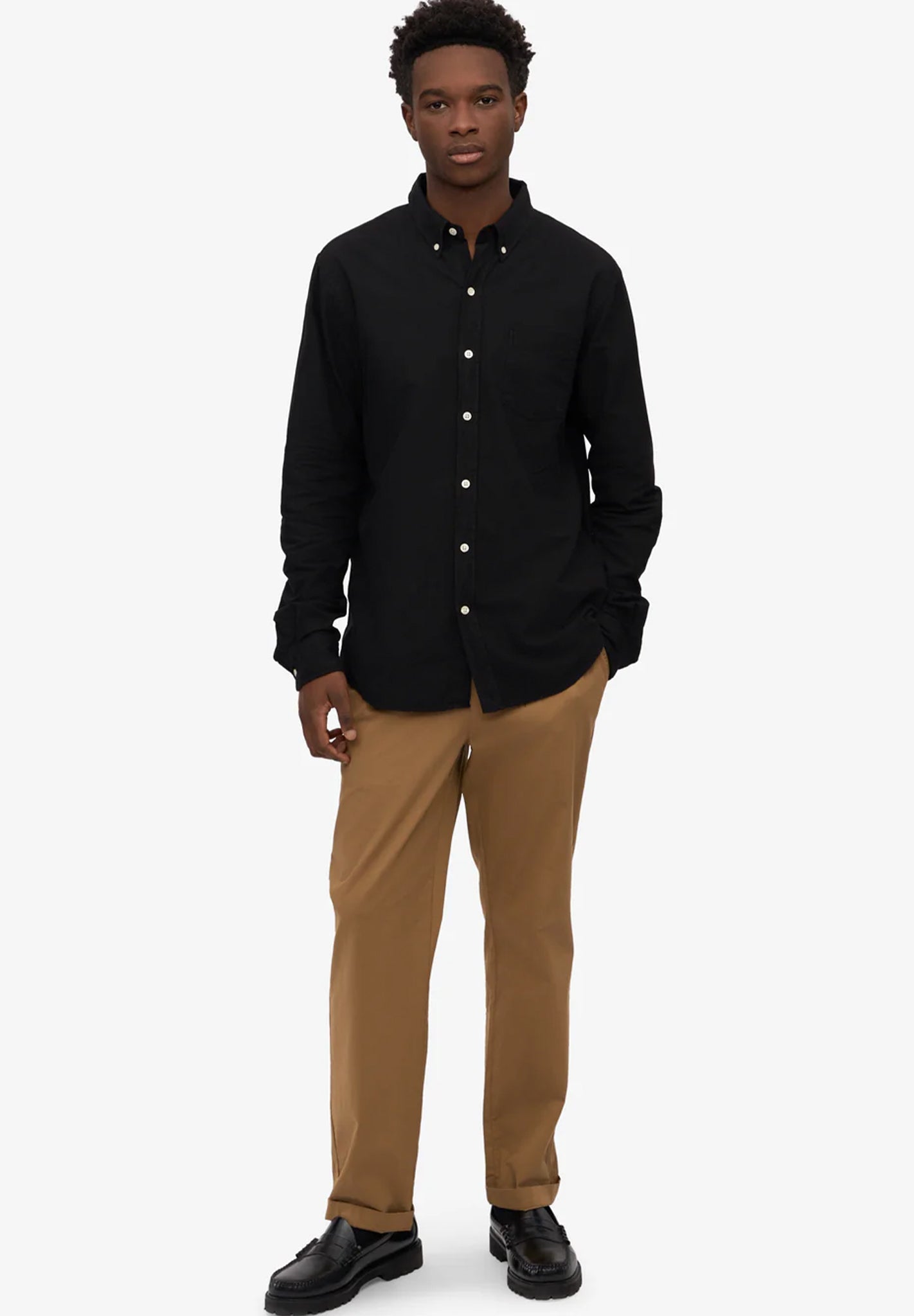 COLORFUL STANDARD - Organic Button Down Shirt - Deep Black - BACKYARD