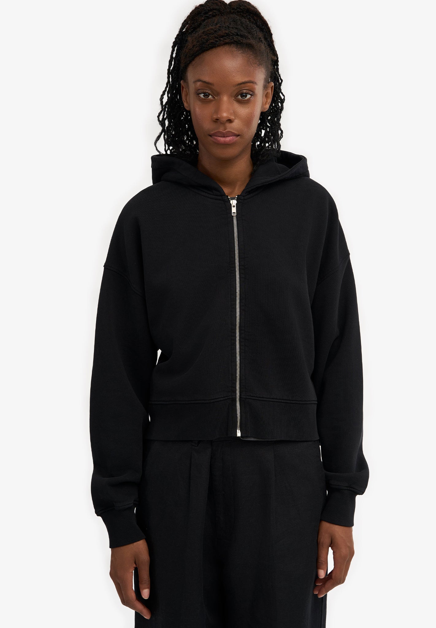 COLORFUL STANDARD - Organic Crop Zip Hood - Deep Black - BACKYARD