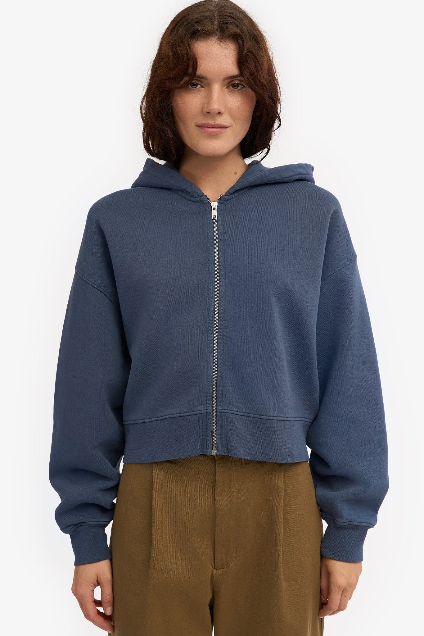 COLORFUL STANDARD - Organic Crop Zip Hood - Petrol Blue - BACKYARD
