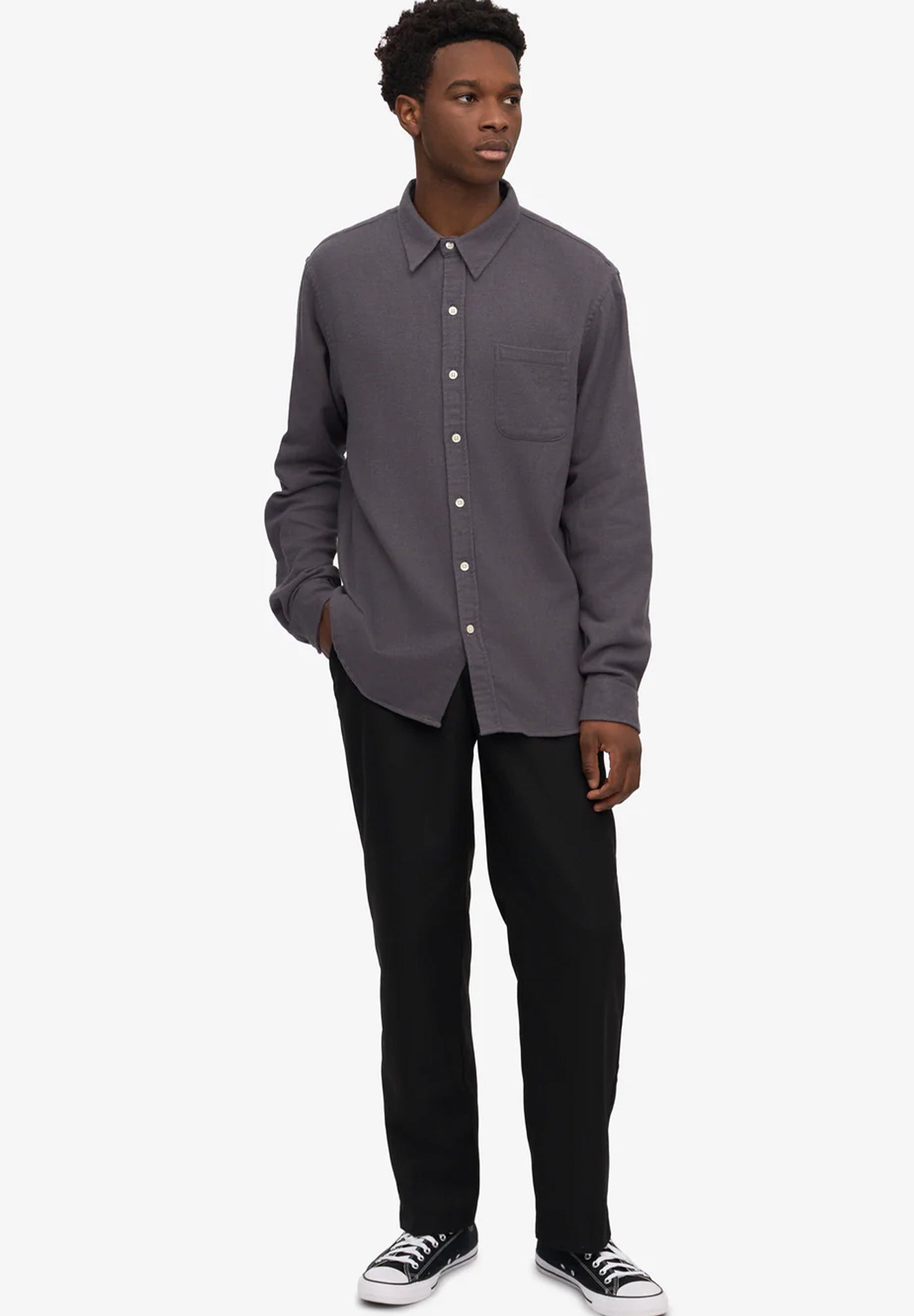 COLORFUL STANDARD - Organic Flannel Shirt - Lava Grey - BACKYARD