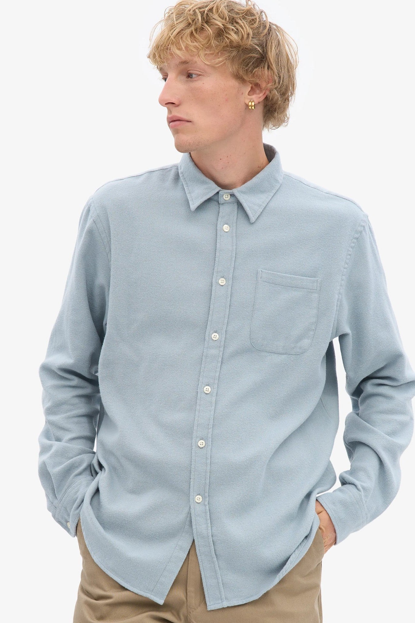 COLORFUL STANDARD - Organic Flannel Shirt - Steel Blue - BACKYARD