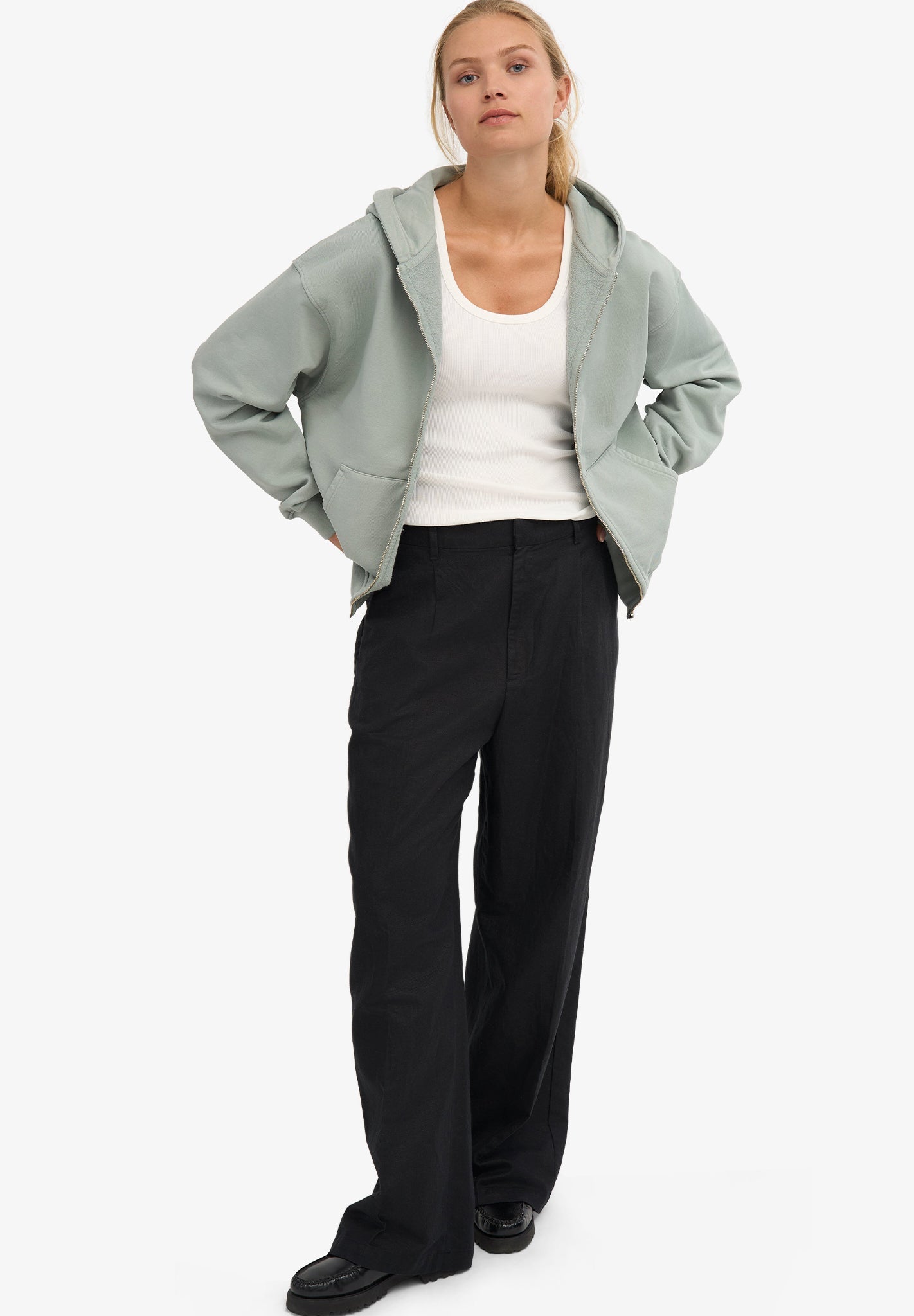 COLORFUL STANDARD - Organic Oversized Zip Hood - Steel Blue - BACKYARD