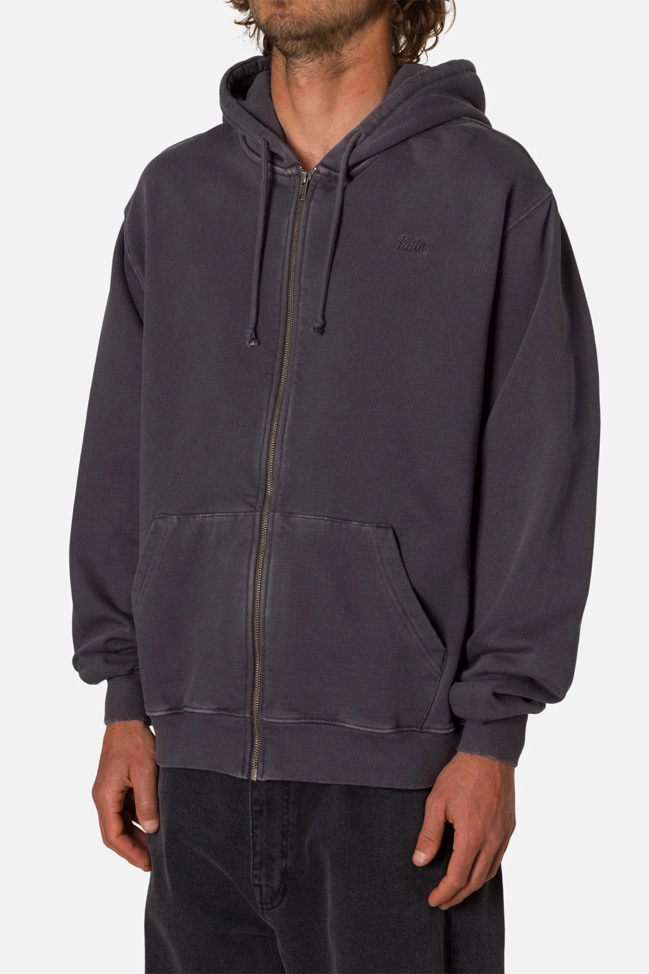 KATIN - EMB Full Zip Hood Fleece - Sea Storm - BACKYARD
