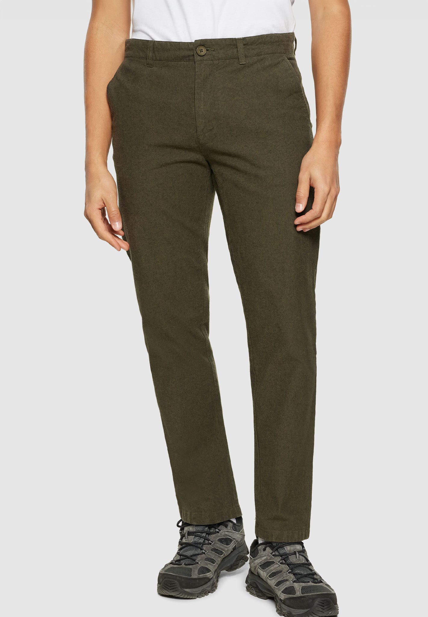 KNOWLEDGE COTTON - Chuck Regular Flannel Chino Pants - Dark Olive - BACKYARD