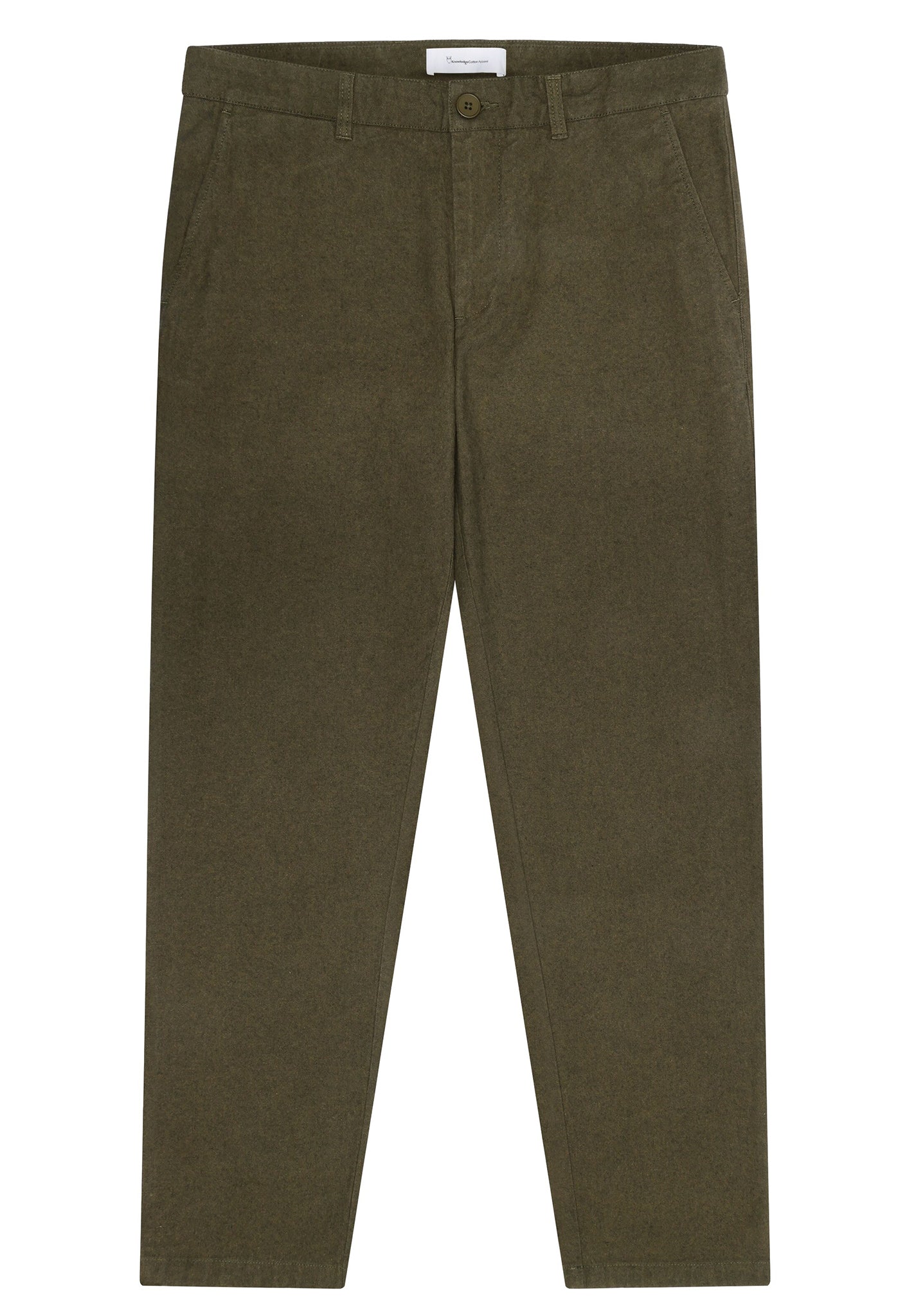 KNOWLEDGE COTTON - Chuck Regular Flannel Chino Pants - Dark Olive - BACKYARD