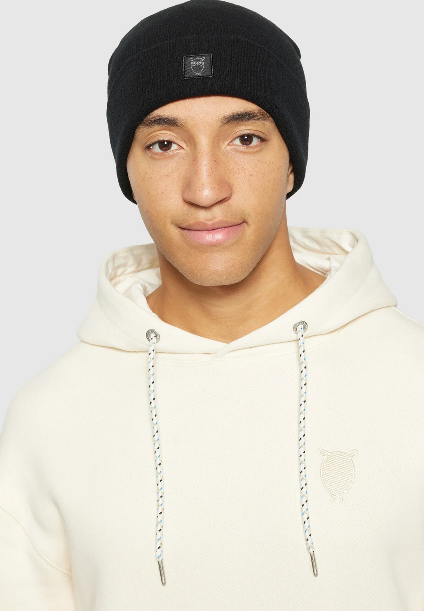 KNOWLEDGE COTTON - Double Layer Rib Wool Beanie - Black Jet - BACKYARD