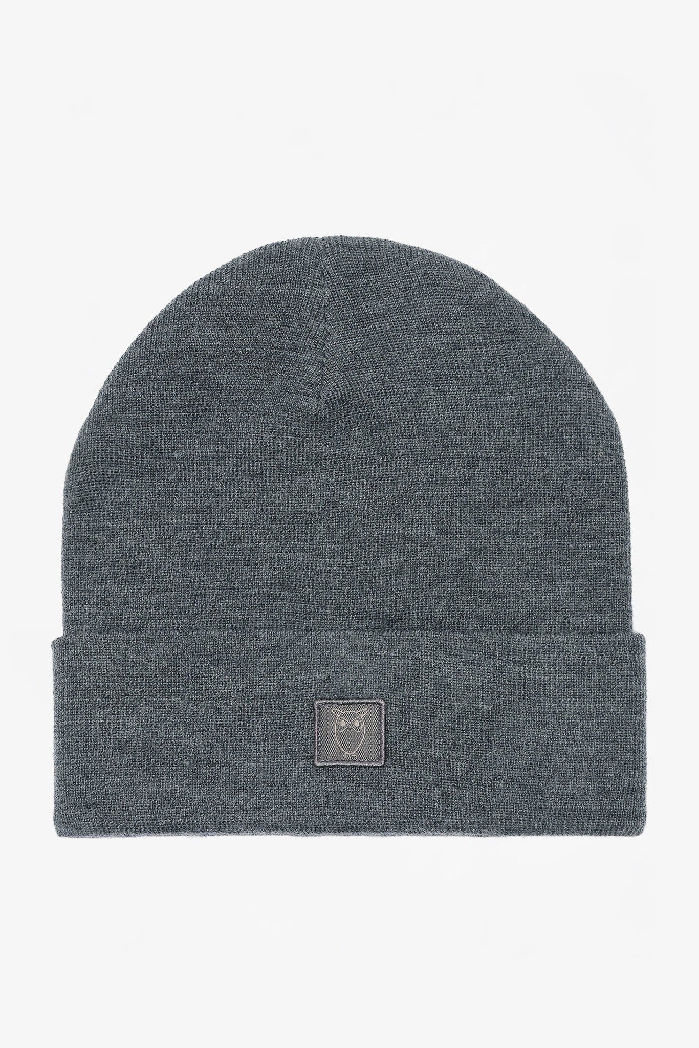 KNOWLEDGE COTTON - Double Layer Rib Wool Beanie - Dark Grey Melange - BACKYARD