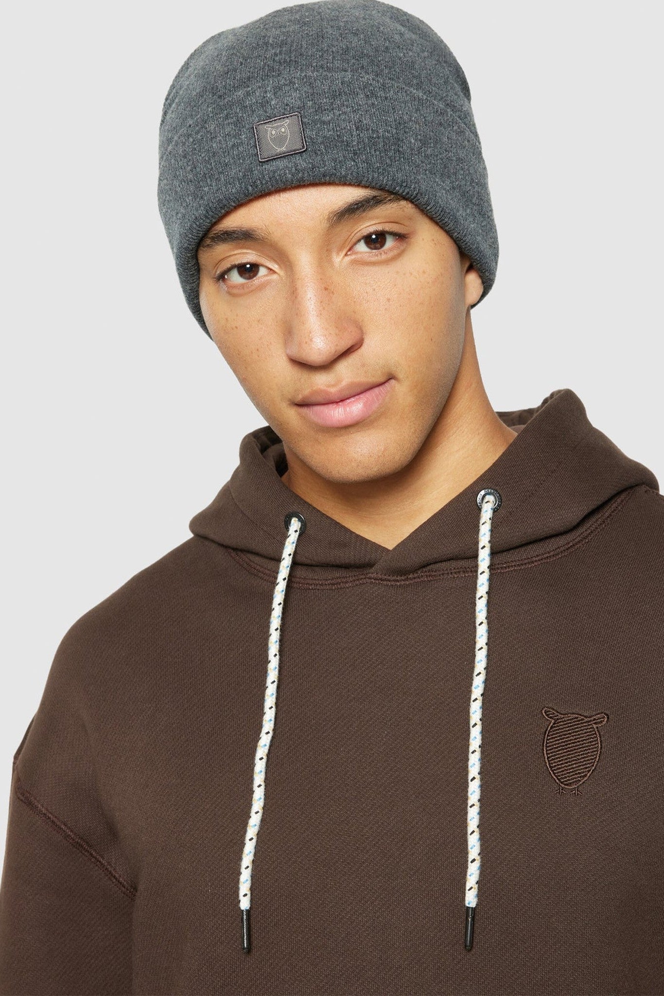 KNOWLEDGE COTTON - Double Layer Rib Wool Beanie - Dark Grey Melange - BACKYARD