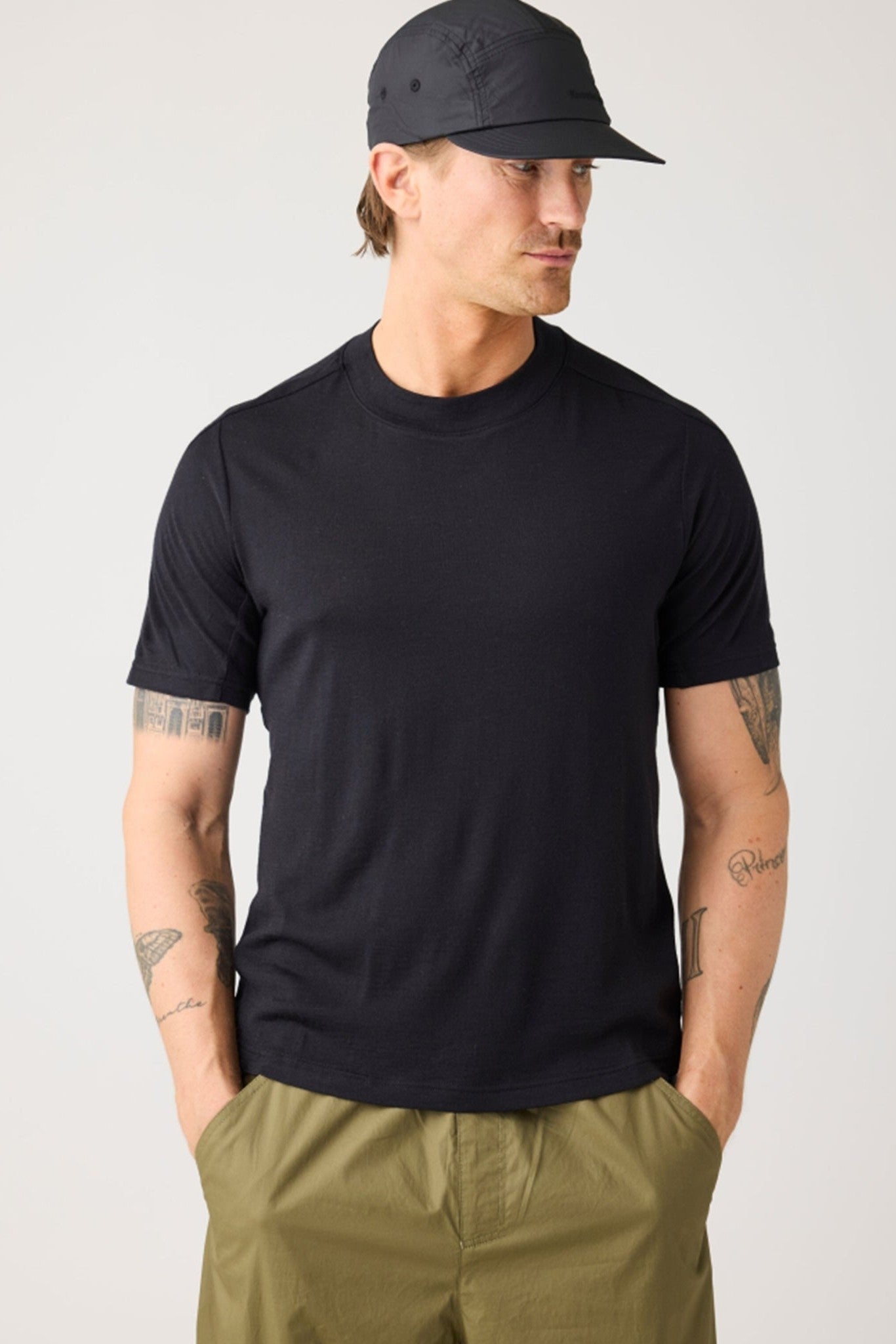 KNOWLEDGE COTTON - Dynamic Wool 175 Single Constructed T-Shirt - Black Jet - BACKYARD