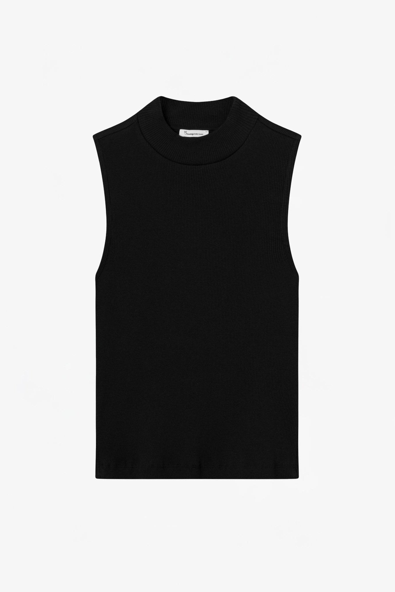 KNOWLEDGE COTTON - High Neck Rib Top - Black Jet - BACKYARD