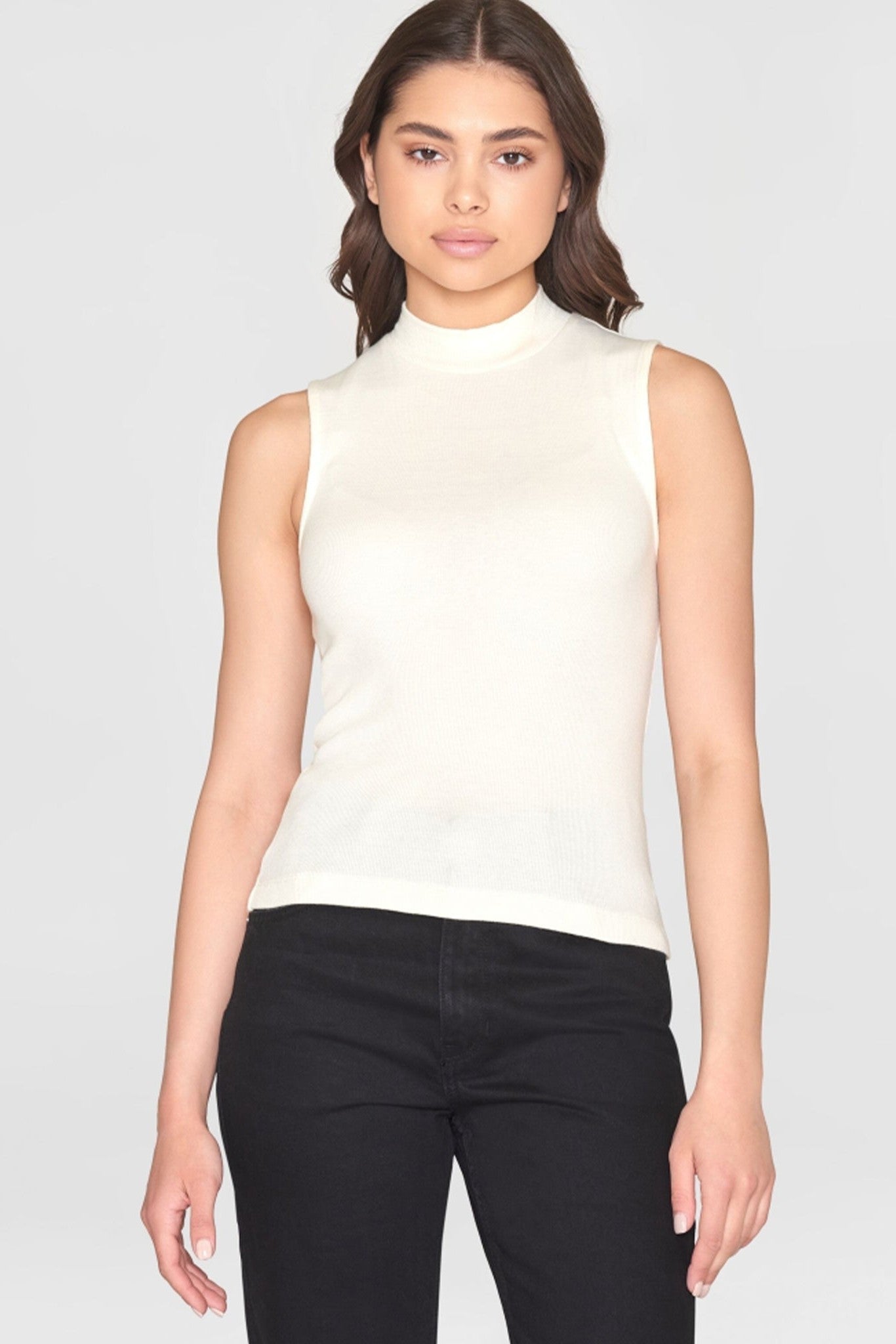 KNOWLEDGE COTTON - High Neck Rib Top - Star White - BACKYARD