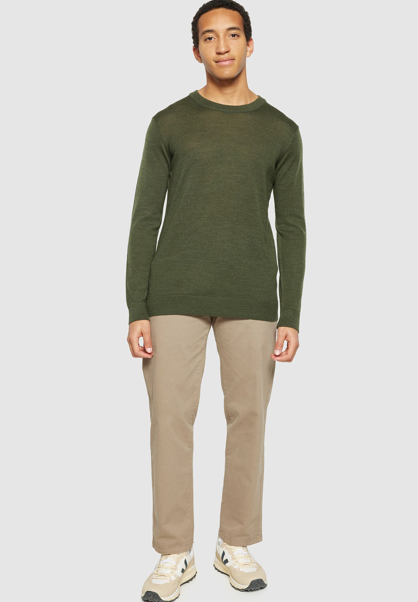 KNOWLEDGE COTTON - Regular Merino Knit Crew Neck - Forest Night - BACKYARD