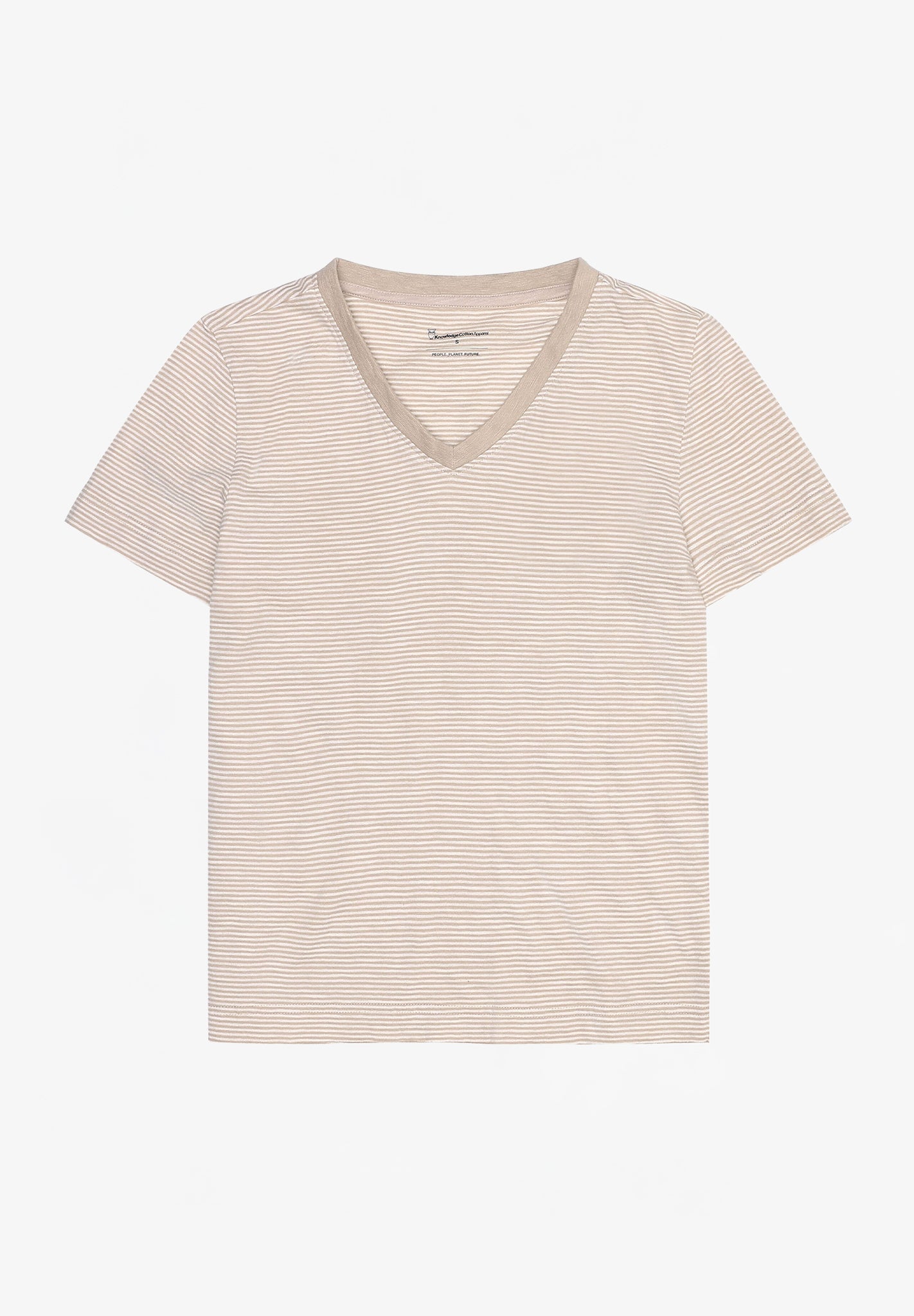 KNOWLEDGE COTTON - V - Neck Slub T-Shirt - Creme Stripe - BACKYARD