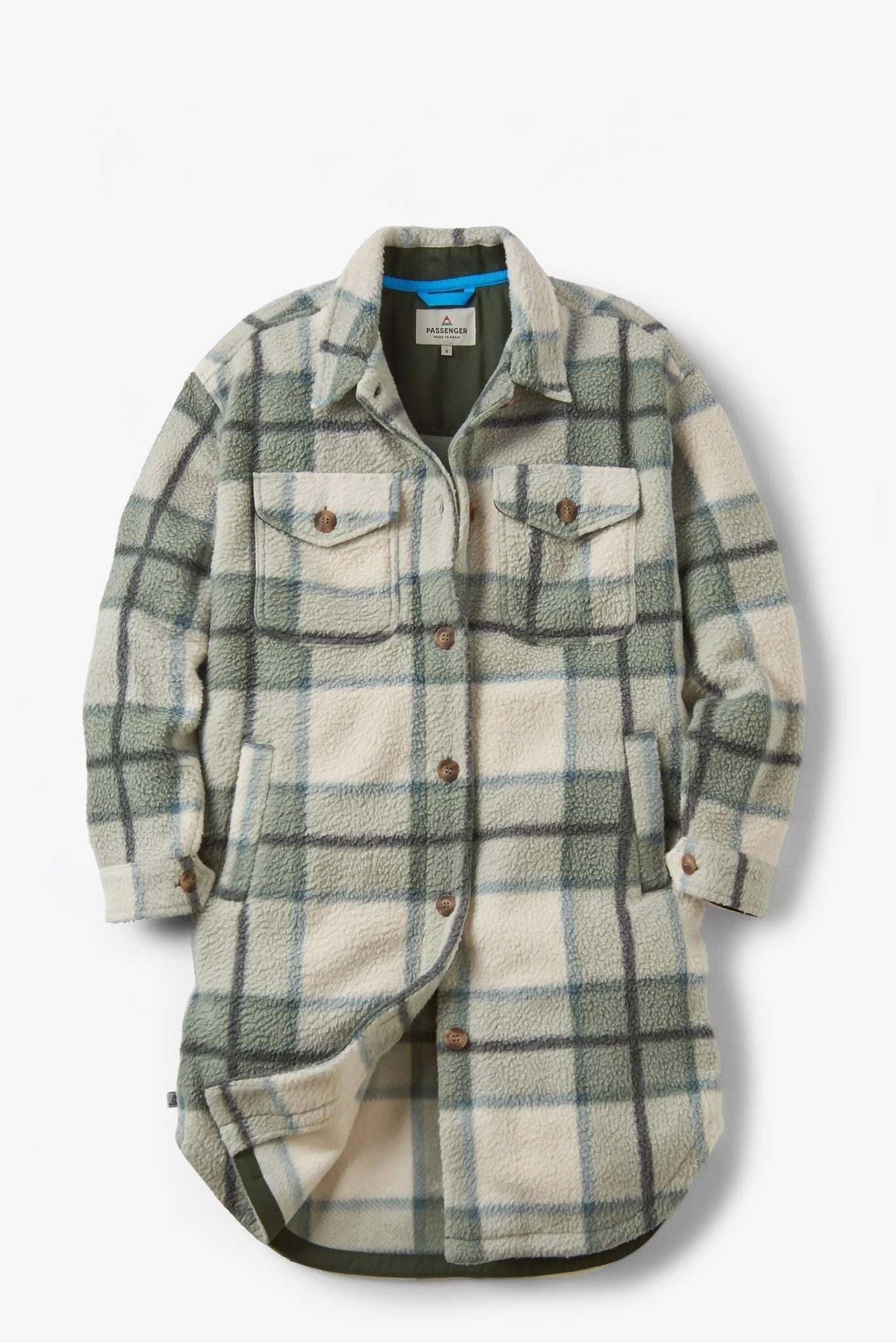 PASSENGER - Cloudy 2.0 Recycled Sherpa Fleece Shirt - Pistachio Check - BACKYARD