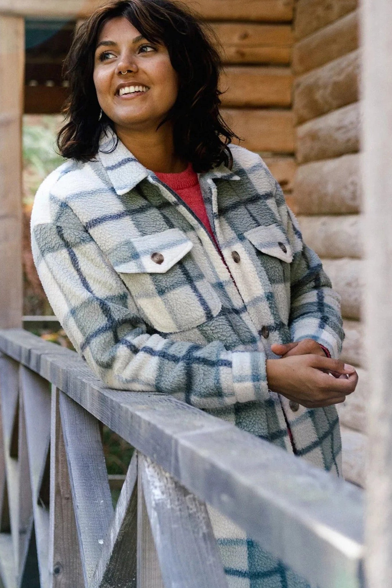 PASSENGER - Cloudy 2.0 Recycled Sherpa Fleece Shirt - Pistachio Check - BACKYARD