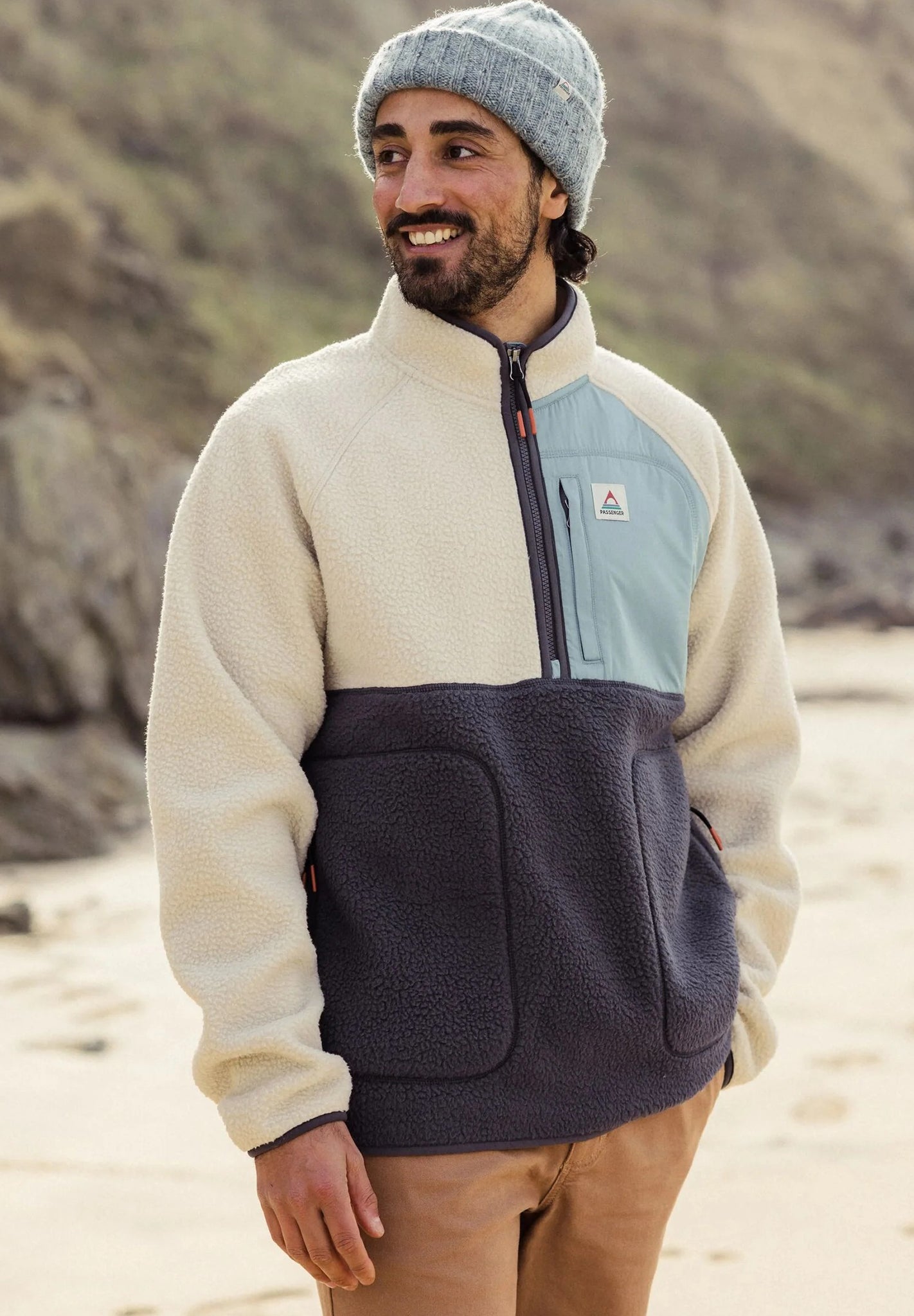 PASSENGER - Offgrid 2.0 1/2 Zip Recycled Sherpa - Fleece - Oatmeal Charcoal - BACKYARD