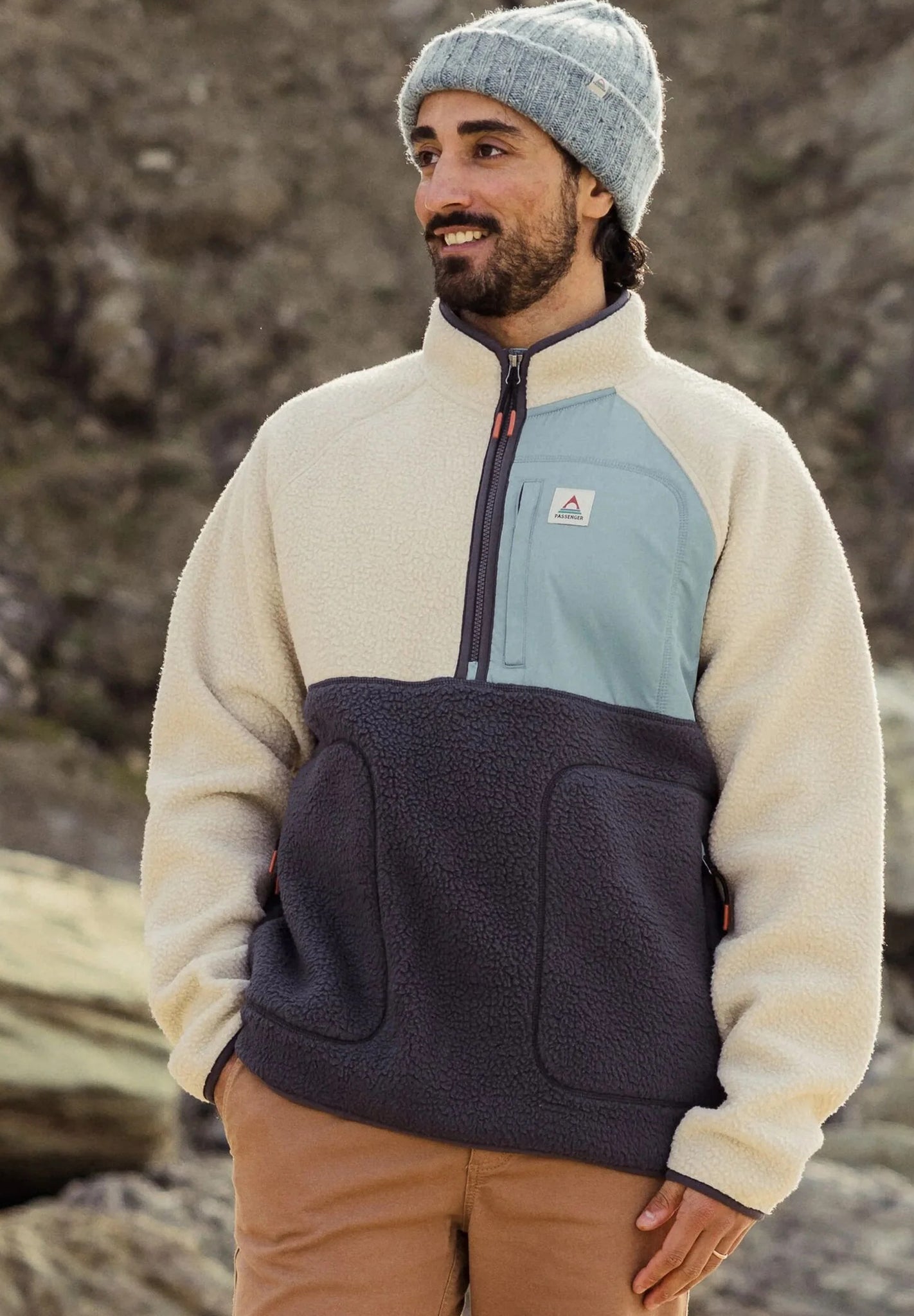 PASSENGER - Offgrid 2.0 1/2 Zip Recycled Sherpa - Fleece - Oatmeal Charcoal - BACKYARD