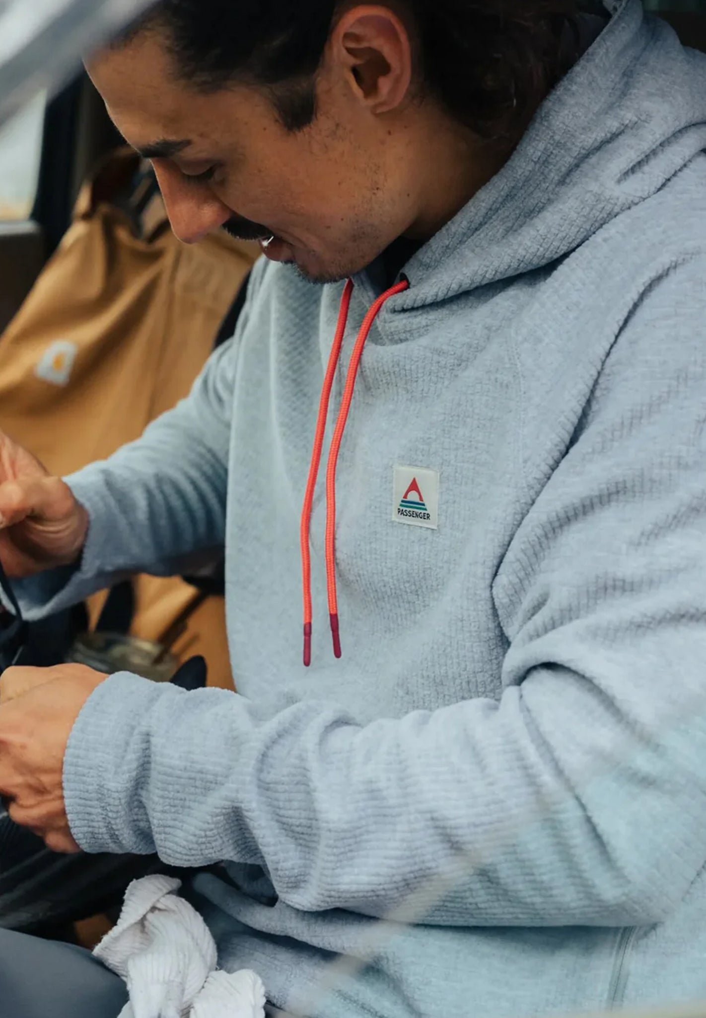 PASSENGER - Point Grid Recycled Fleece Hoodie - Grey Marl - BACKYARD