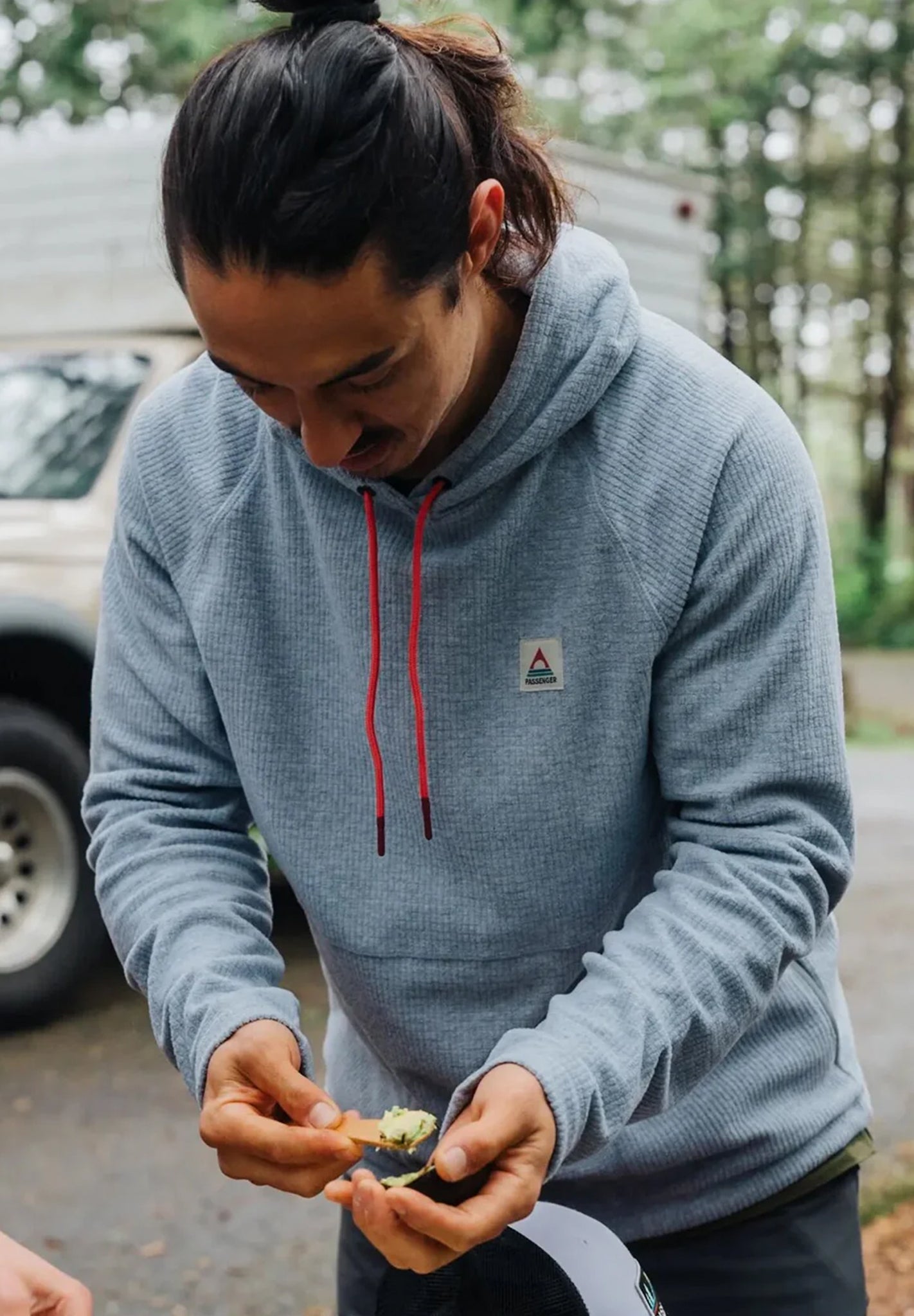 PASSENGER - Point Grid Recycled Fleece Hoodie - Grey Marl - BACKYARD