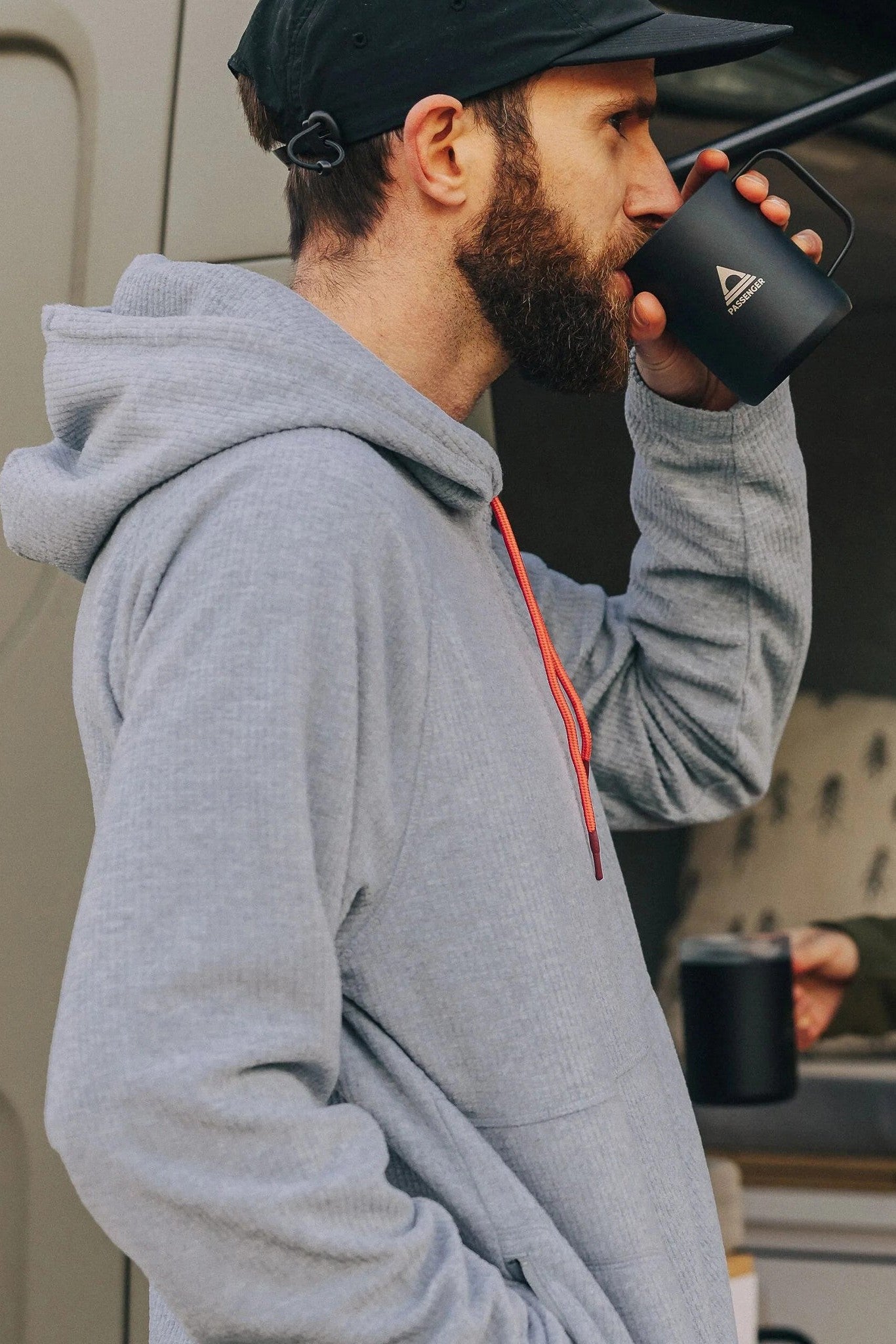 PASSENGER - Point Grid Recycled Fleece Hoodie - Grey Marl - BACKYARD