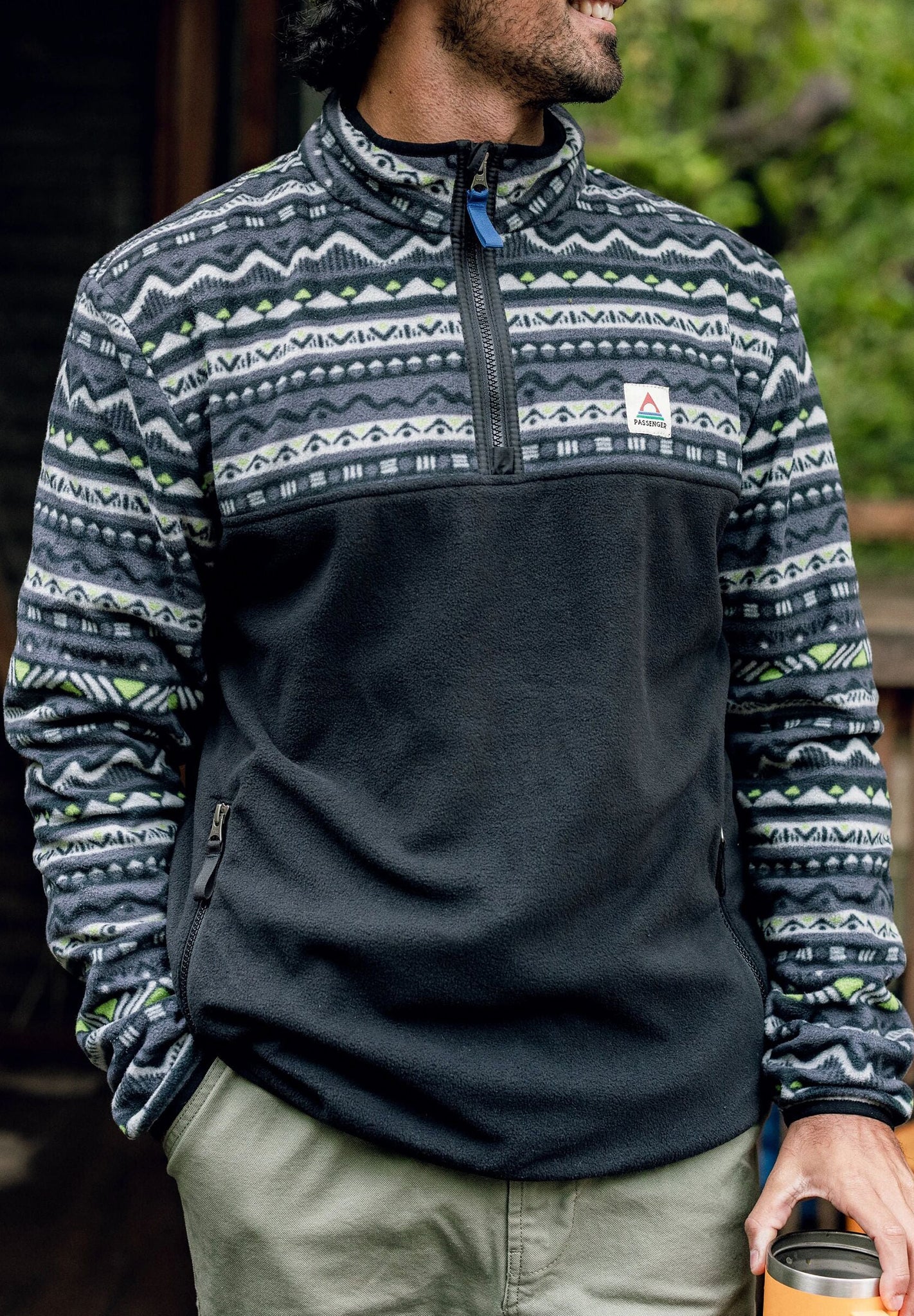 PASSENGER - Set Off Recycled Polar 1/4 Zip Fleece - Mountain Geo Charcoal - BACKYARD