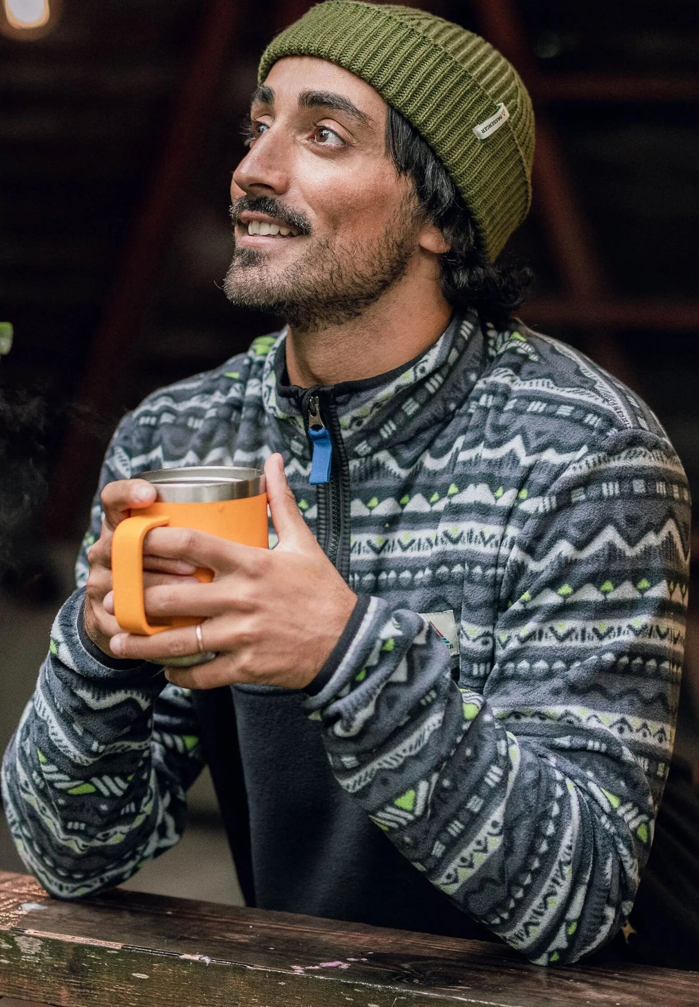 PASSENGER - Set Off Recycled Polar 1/4 Zip Fleece - Mountain Geo Charcoal - BACKYARD