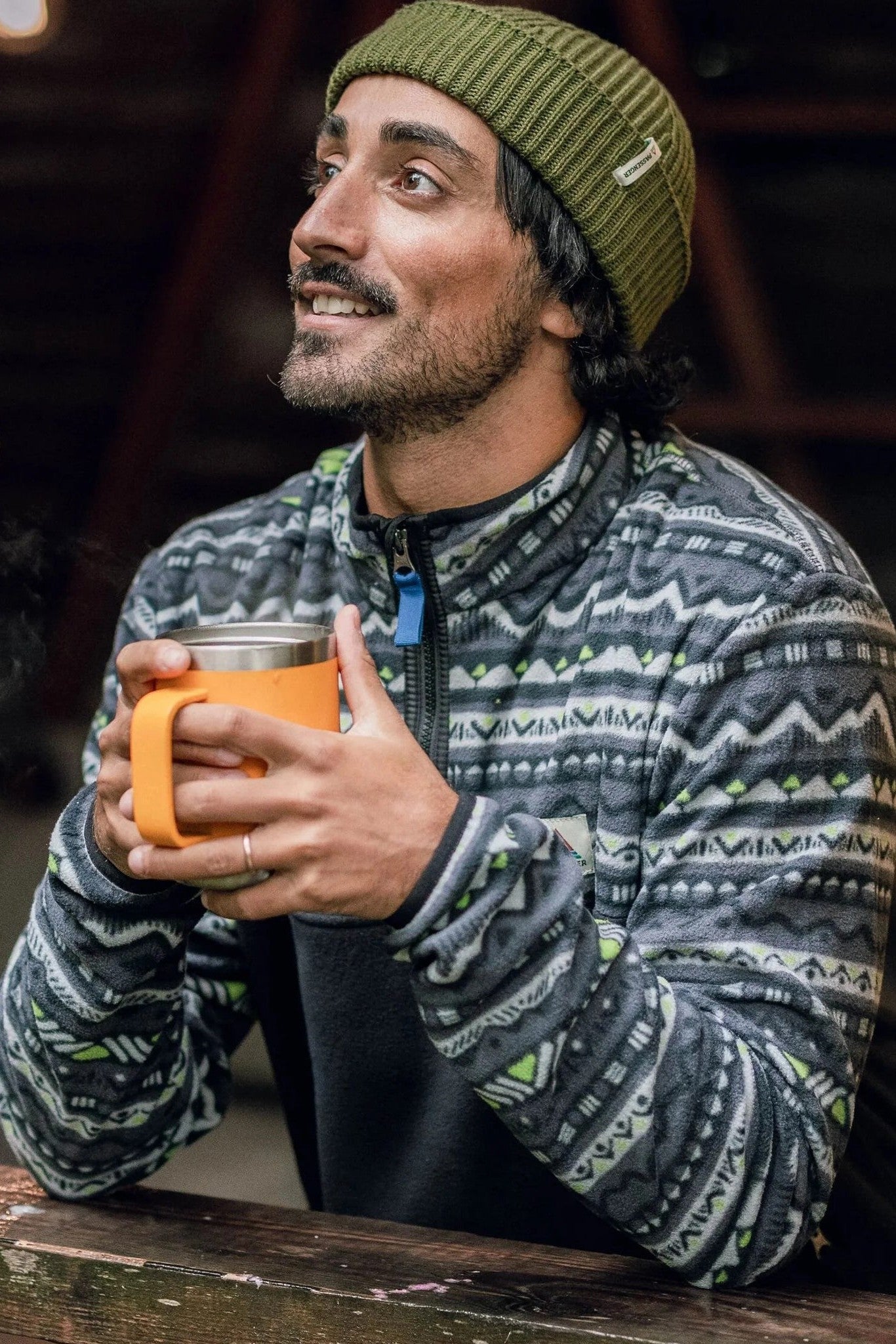 PASSENGER - Set Off Recycled Polar 1/4 Zip Fleece - Mountain Geo Charcoal - BACKYARD