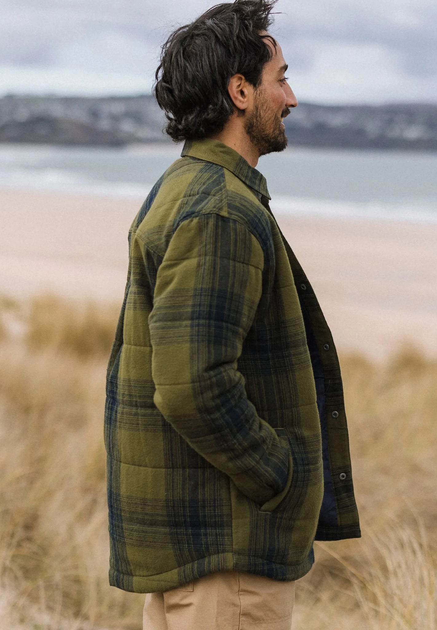 PASSENGER - Taranaki Quilted Overshirt - Navy Khaki Check - BACKYARD
