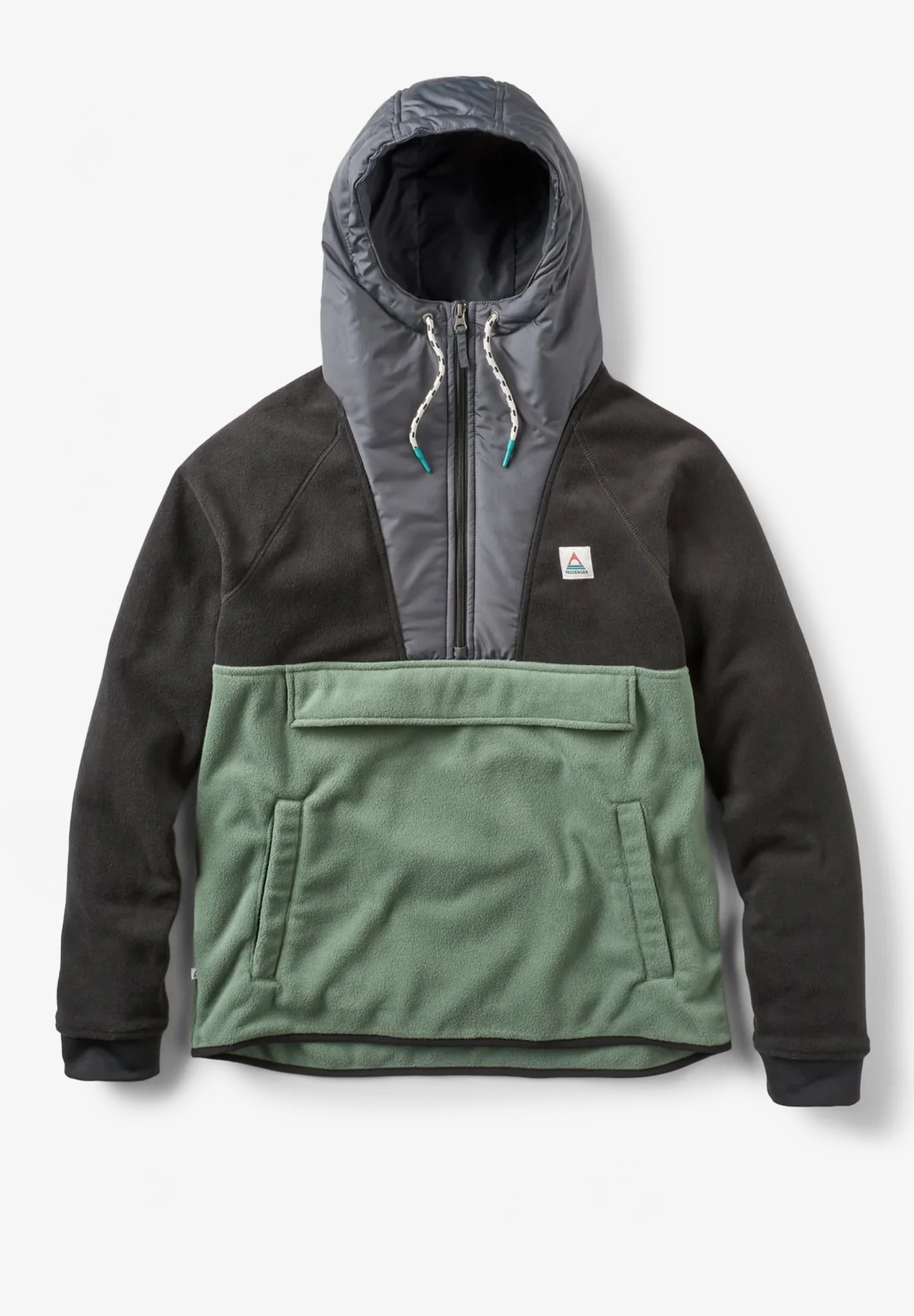 PASSENGER - Woodland Hooded 1/2 Zip Recycled Polar Fleece - Black Dark Forest - BACKYARD