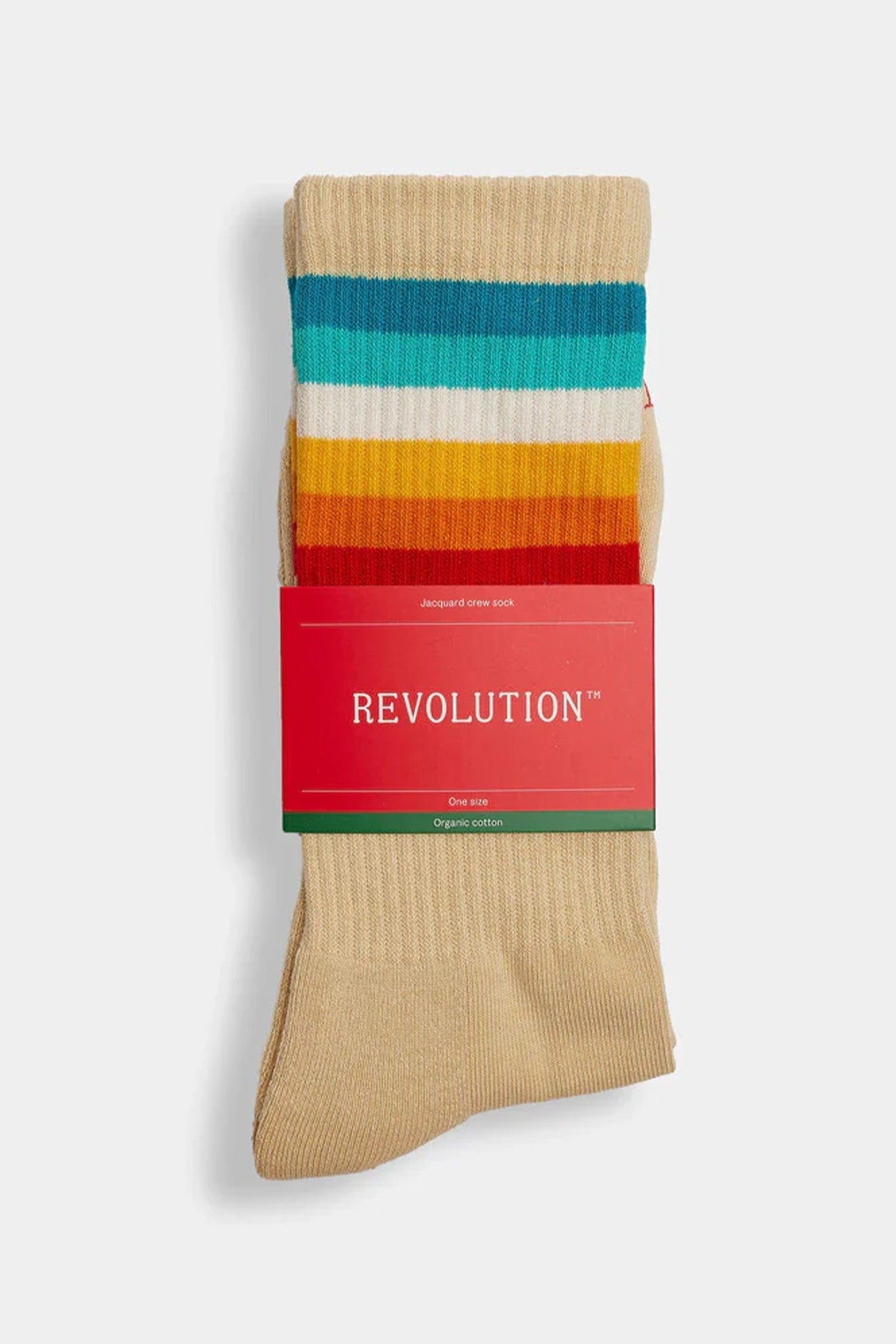 REVOLUTION - 8914 Jacquard Crew Socks - Beige - BACKYARD