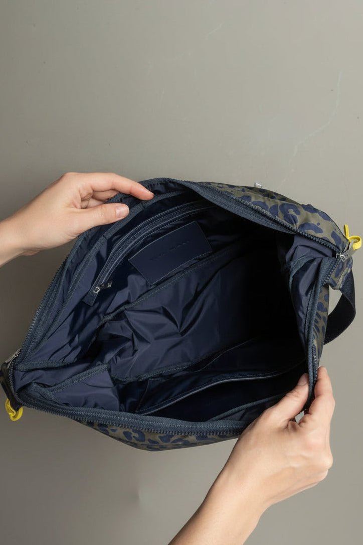 VIVI MARI-Padded Hip Bag Oversized-Leo Splashes Navy Olive-BACKYARD