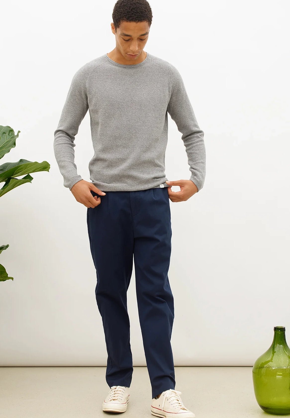 NOWADAYS - Honeycomb Crew Neck - Mid Grey Mel - BACKYARD