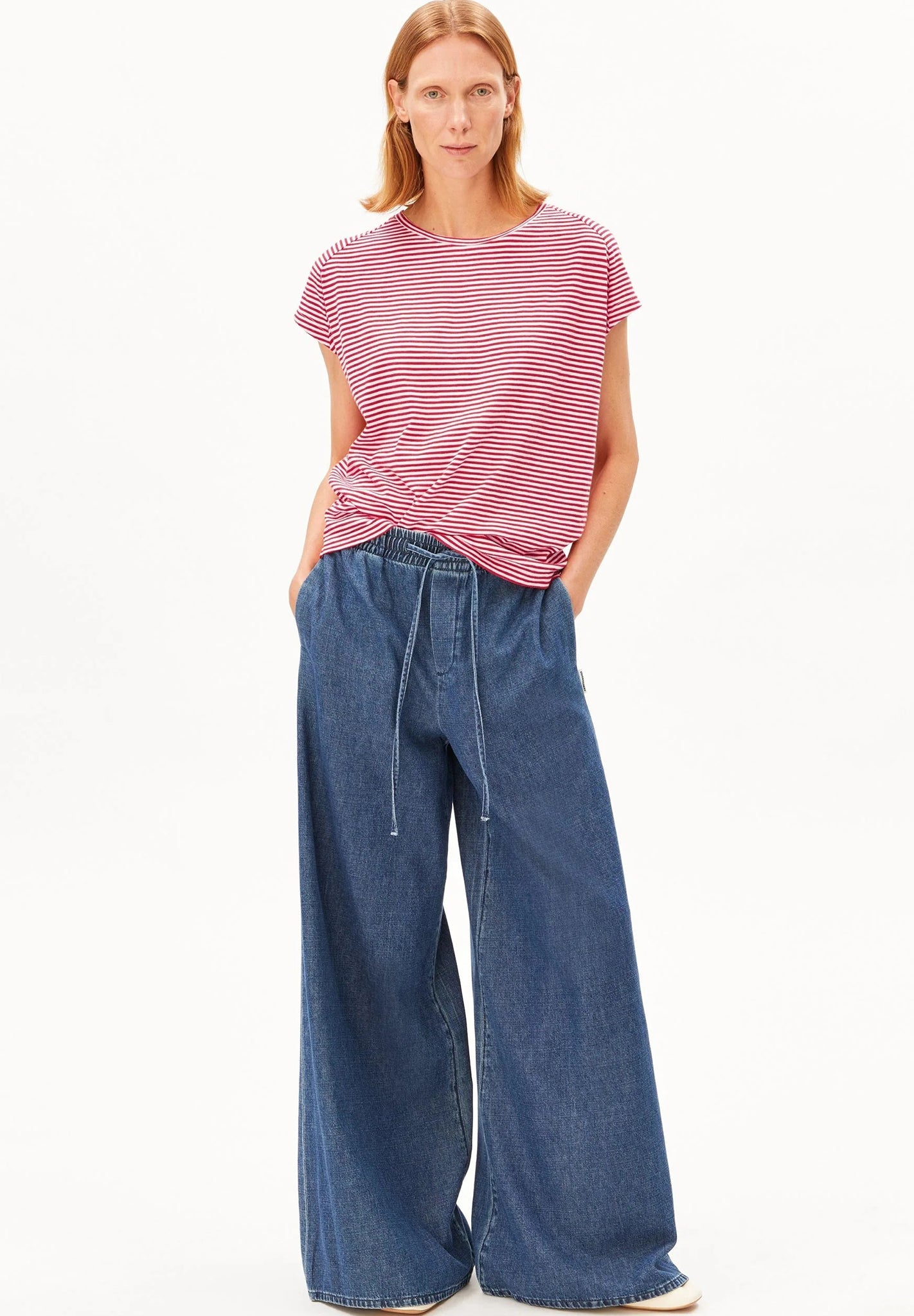 ARMEDANGELS - Slub Jersey Stripe - Pink Mist Mars Red - BACKYARD