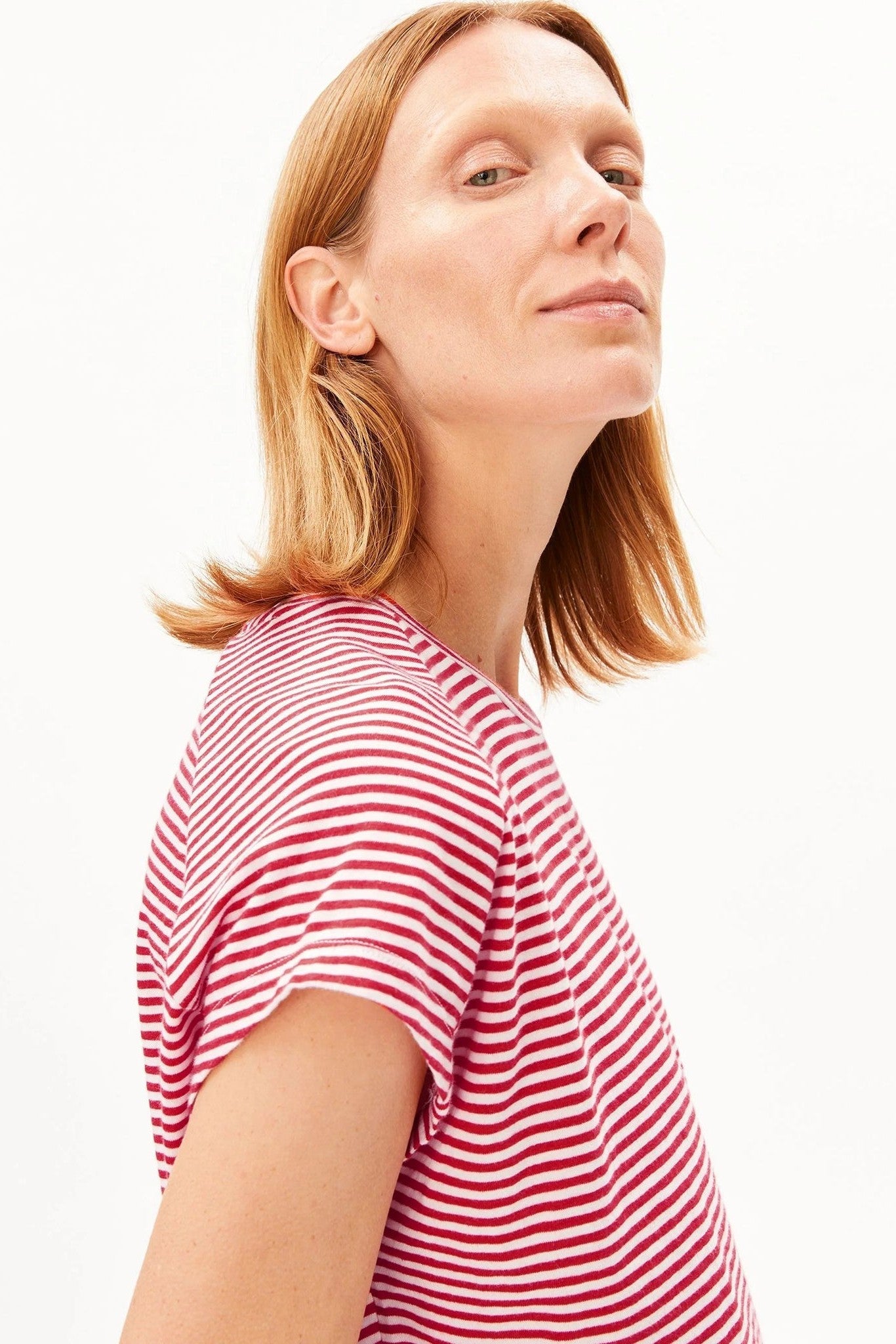 ARMEDANGELS - Slub Jersey Stripe - Pink Mist Mars Red - BACKYARD