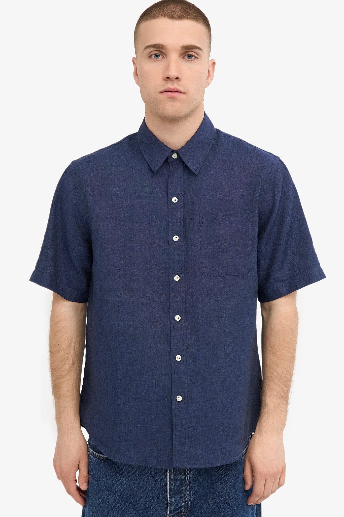 COLORFUL STANDARD - Linen S/S Shirt - Petrol Blue - BACKYARD