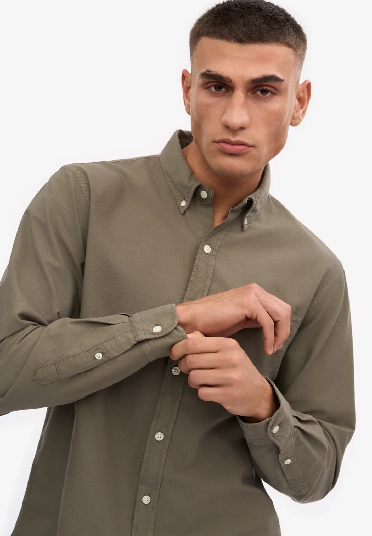COLORFUL STANDARD - Organic Button Down Shirt - Dusty Olive - BACKYARD