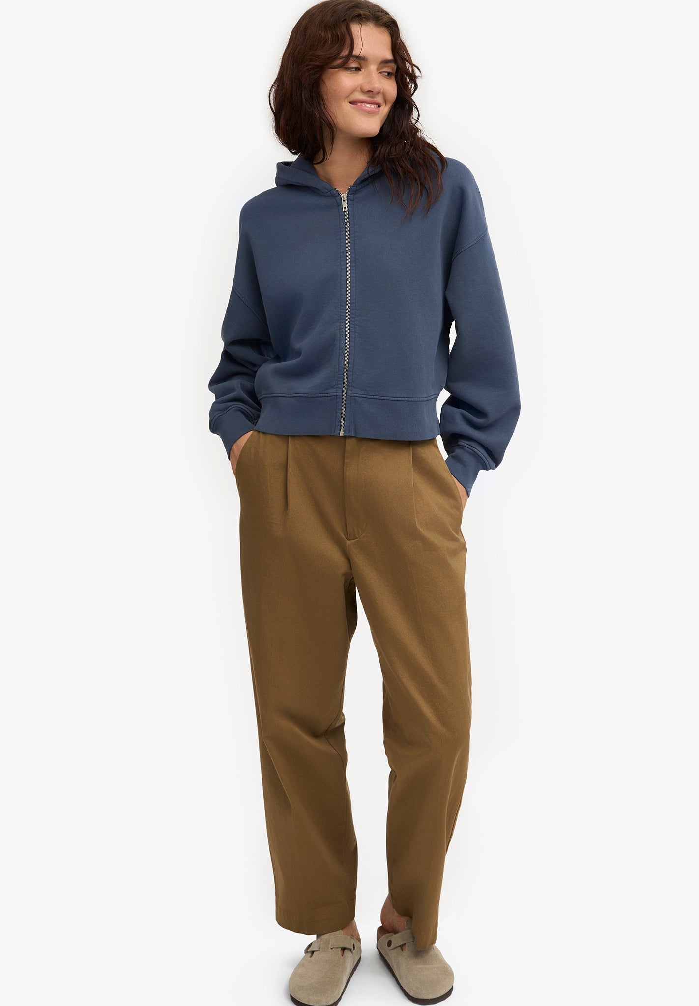 COLORFUL STANDARD - Organic Crop Zip Hood - Petrol Blue - BACKYARD