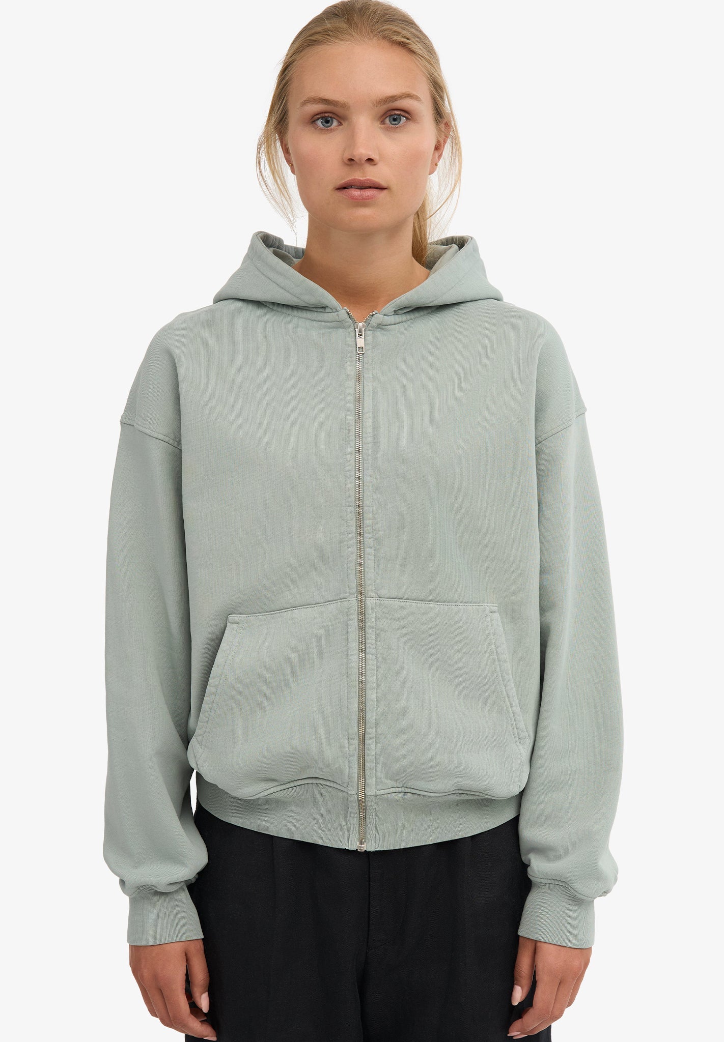 COLORFUL STANDARD - Organic Oversized Zip Hood - Steel Blue - BACKYARD