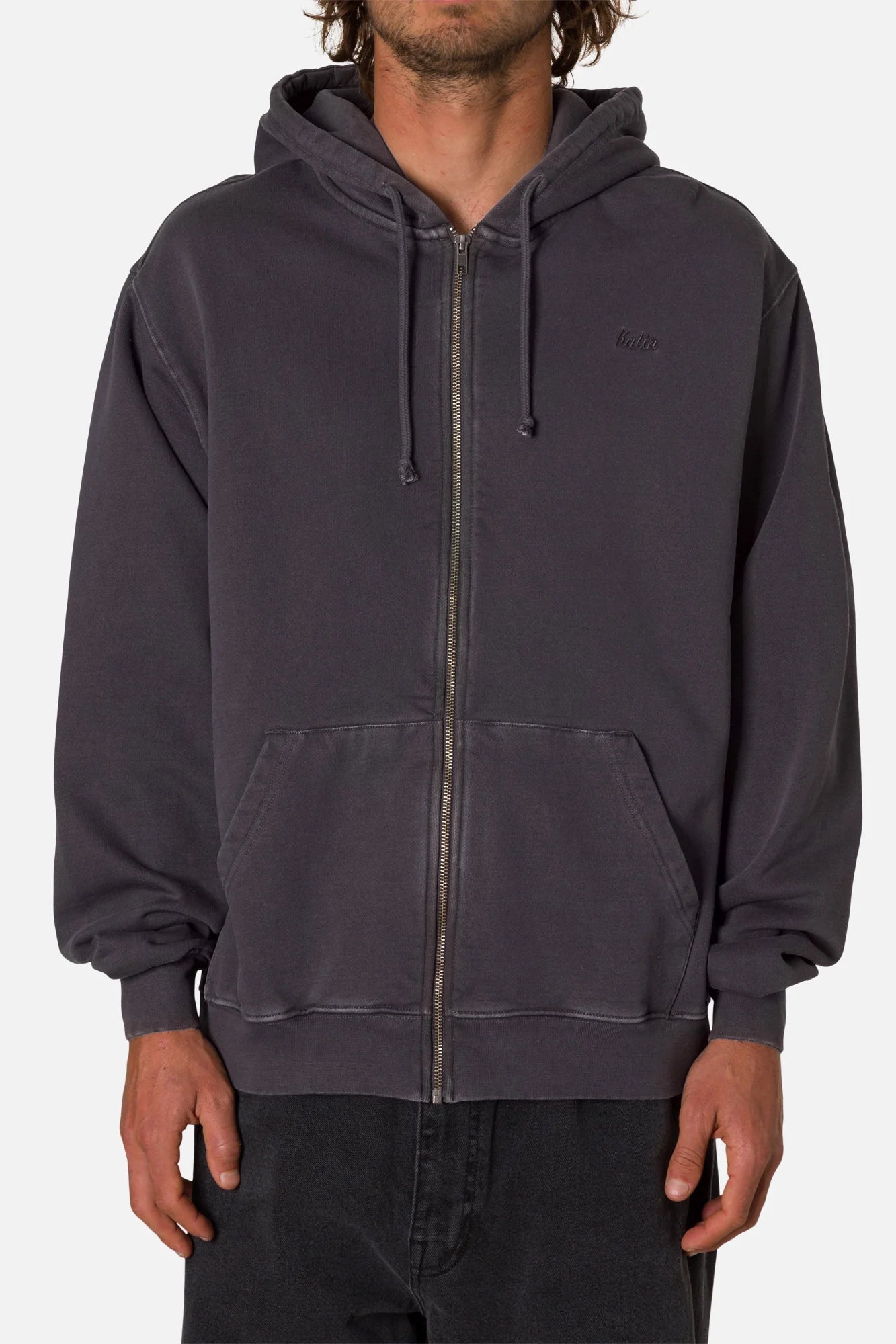 KATIN - EMB Full Zip Hood Fleece - Sea Storm - BACKYARD