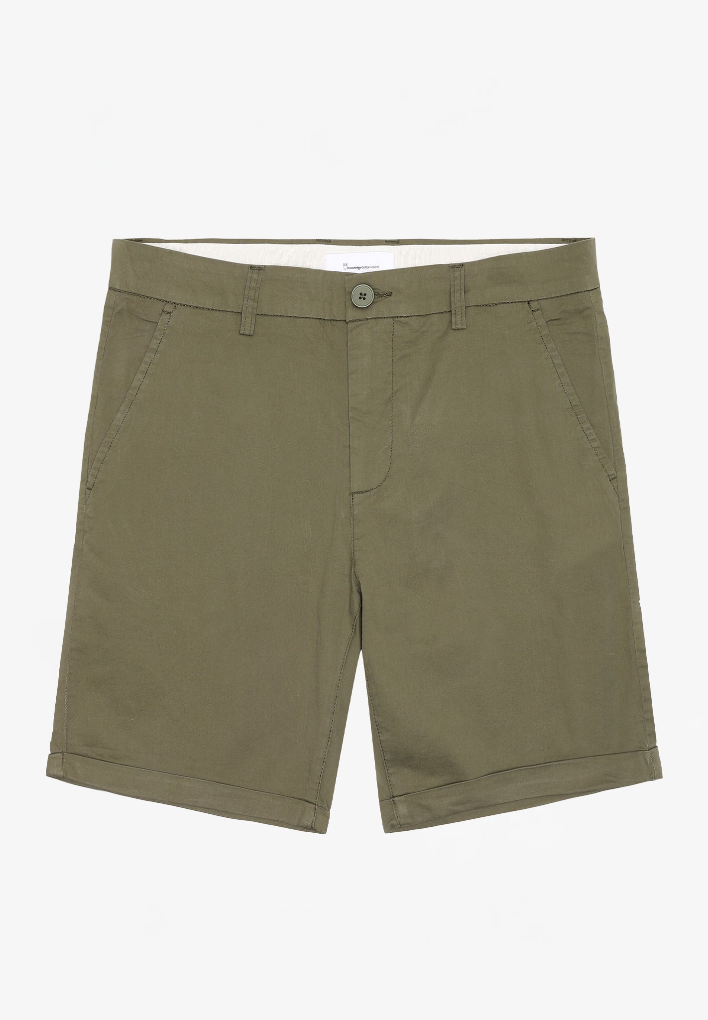 KNOWLEDGE COTTON - Chuck Regular Chino Poplin Shorts - Burned Olive - BACKYARD