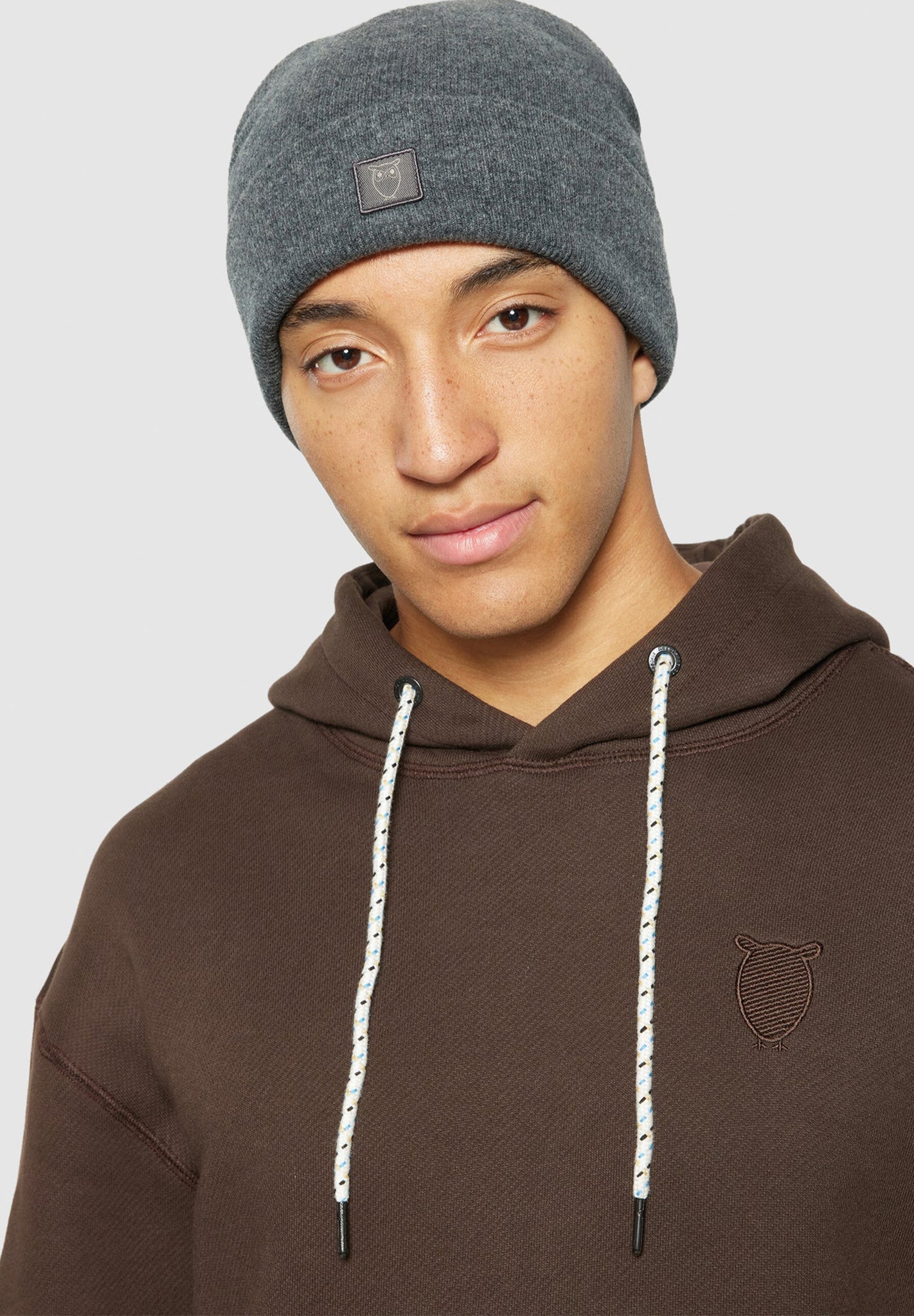 KNOWLEDGE COTTON - Double Layer Rib Wool Beanie - Dark Grey Melange - BACKYARD